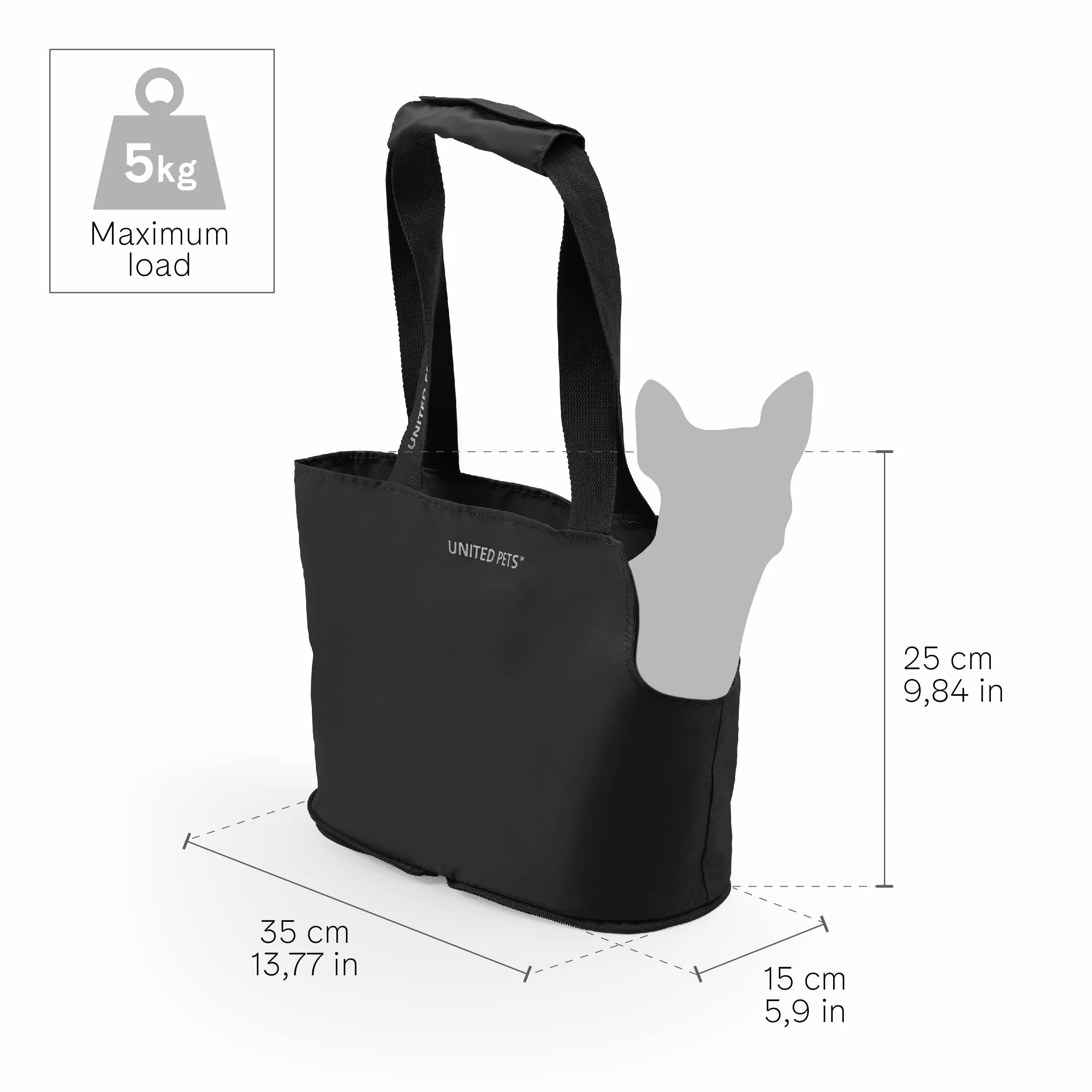 United Pets Lazy Dog - Sac de Transport pour Chien de Petite Taille, de Design, léger, Pliable, Couleur: Noir -250 g