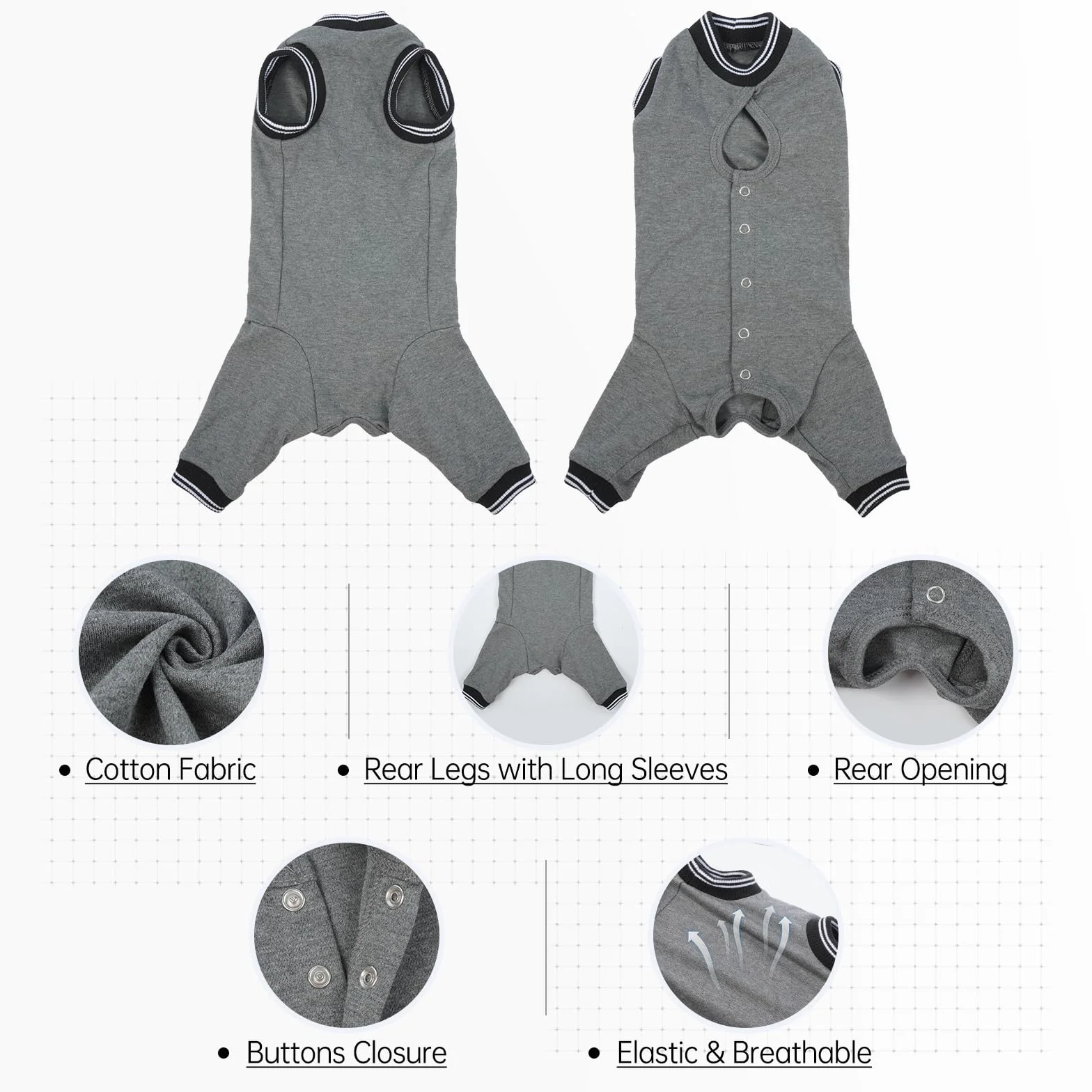 Combinaison Post-Opératoire Femelle Anti-Léchage pour Chat Gris Taille S