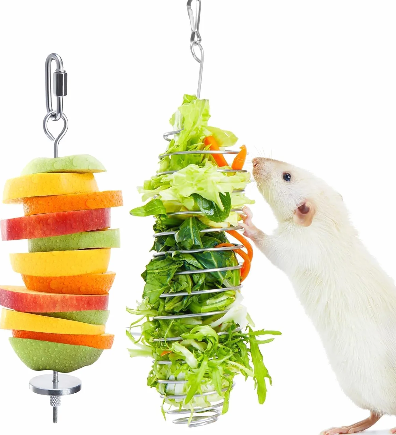 Lot de 2 Jouets pour Rats en Acier Inoxydable 304 - Jouet à Suspendre Alimentation Lente