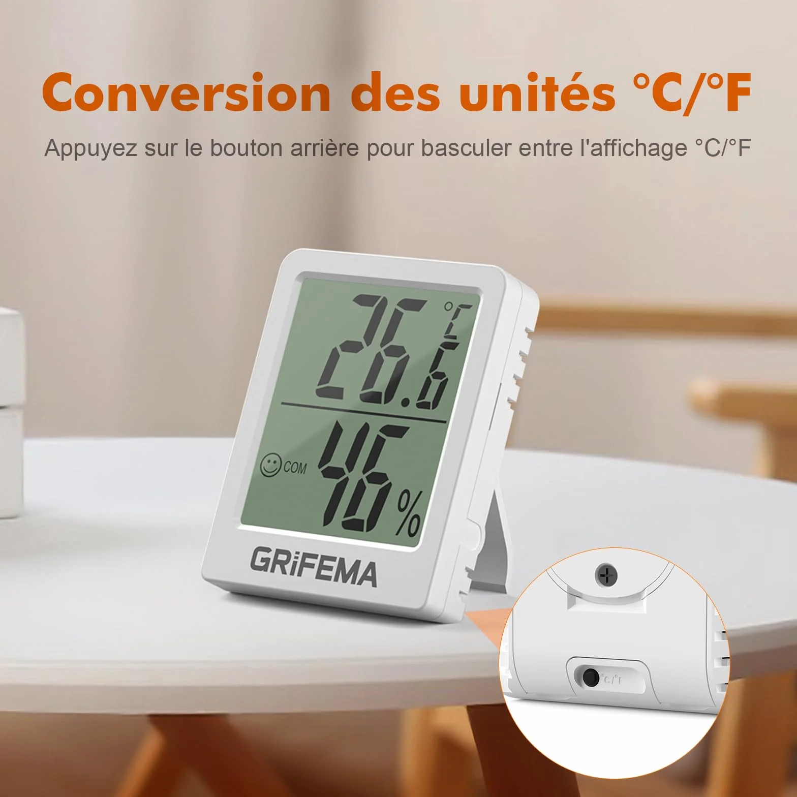 GRIFEMA GA2902 Mini Hygromètre Numérique Thermomètre Intérieur de l'hygromètre, Petit Testeur d'humidité Numérique, Convient Pour Serres, Pépinières, Caves, Thermomètre pour reptile, Blanc
