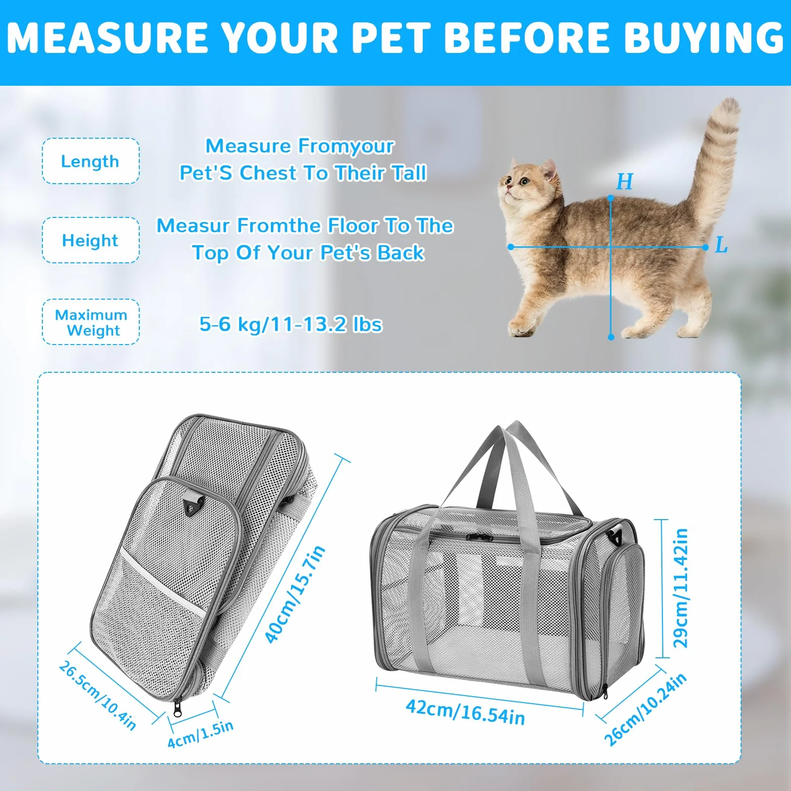 Sac de Transport Chat Chien Respirant Pliable avec Bandoulière Réglable pour Voyage Train Voiture