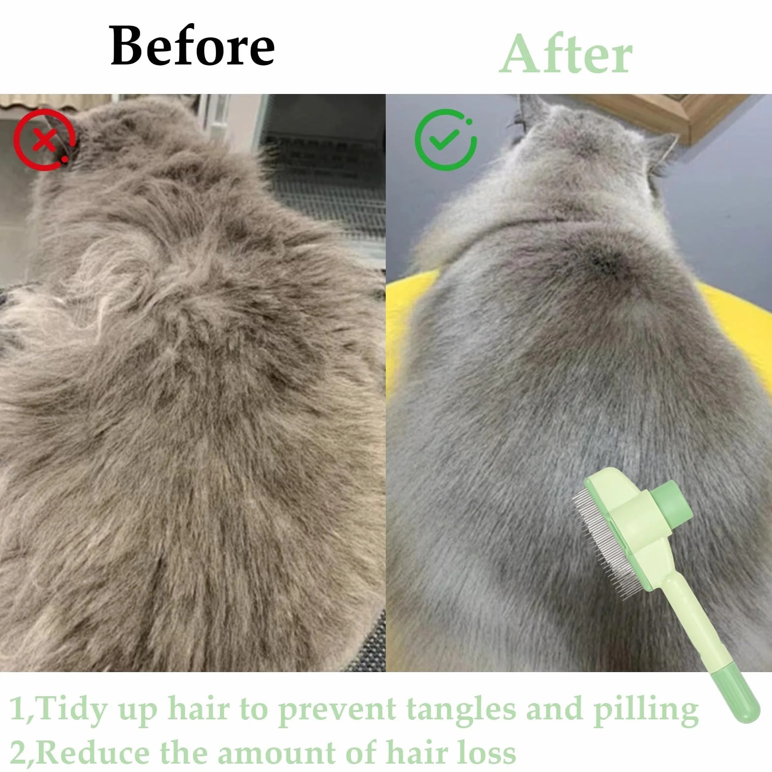 Peigne à dents en acier inoxydable pour chats et chiens, lot de 2, brosses autonettoyantes multi-usages