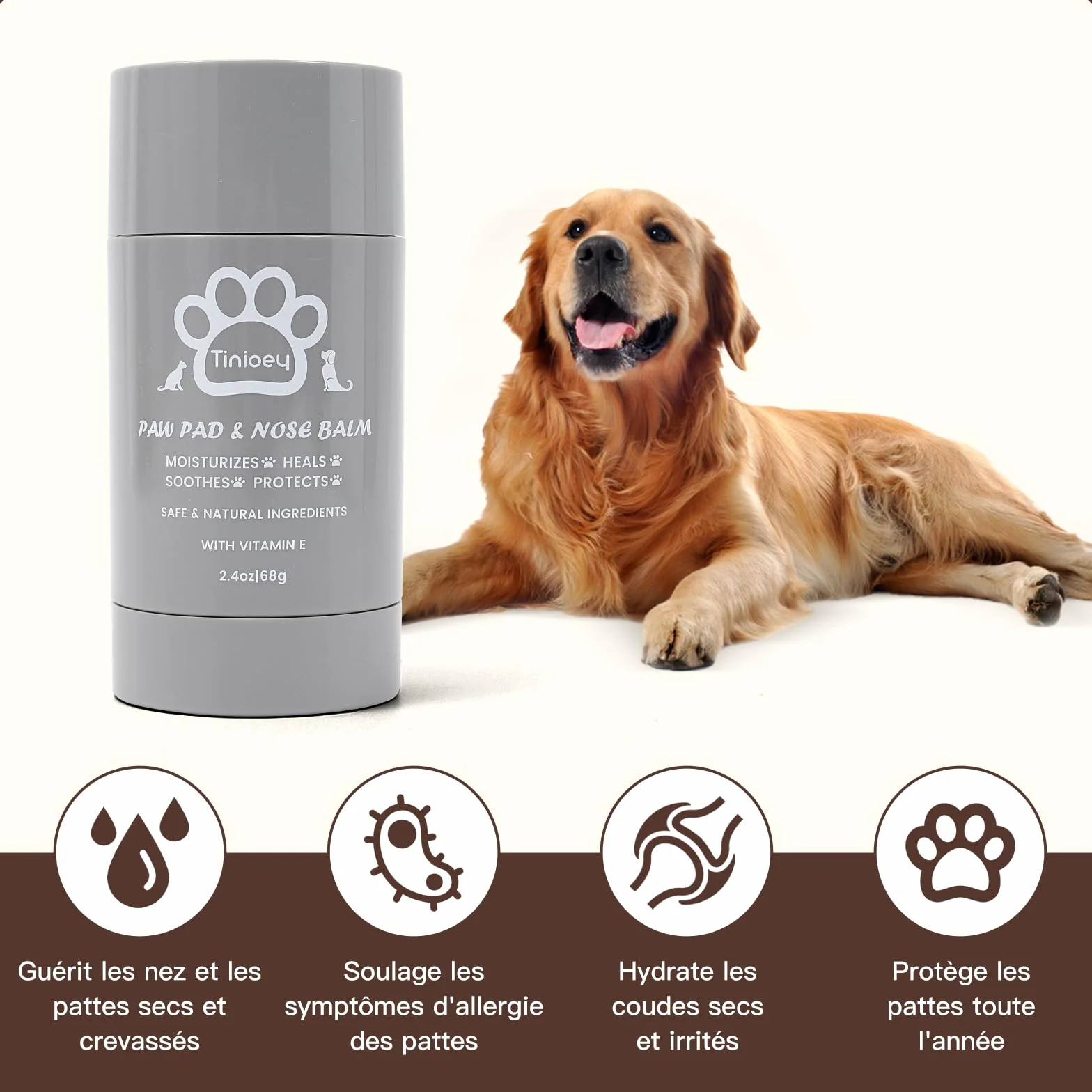 Baume Coussinet Chien Stick 68g -100% Bio & Naturel - Hydrate, Guérit, Protège Contre Neige, Sel, Pattes Craquelées & Nez - Creme Coussinet Chien - Chien Accessoires pour Pattes Protections