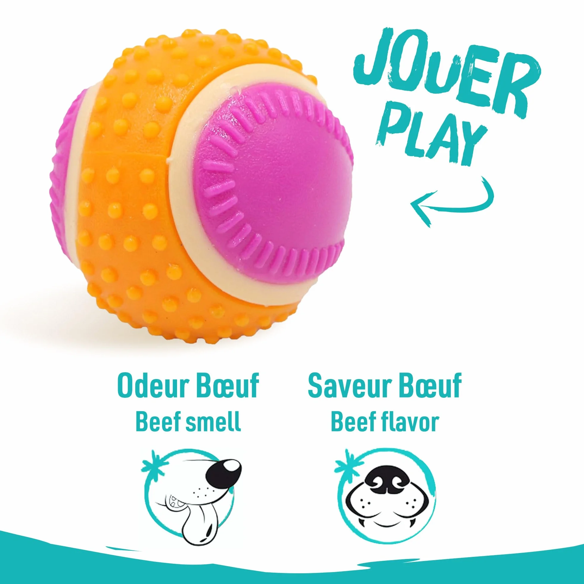 Aimé Balle pour Chien 5 en 1 Saveur Bœuf Jouet Interactif Éducatif 6 cm