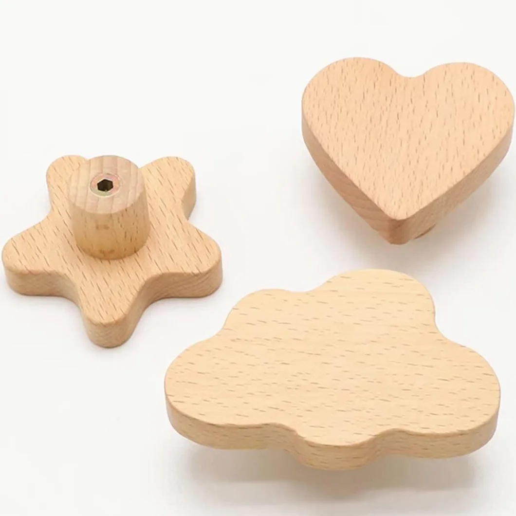 Boutons de meuble en bois cœur 6 pièces pour armoire commode tiroir