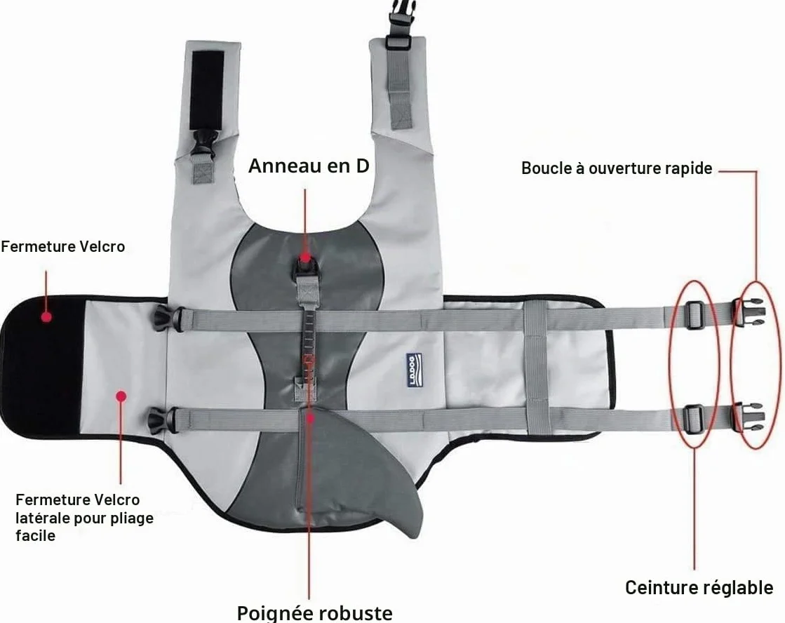 Gilet de Flottaison pour Chiens - Gilet de Sauvetage Réglable avec Poignée - Pet Life Jacket Gris M