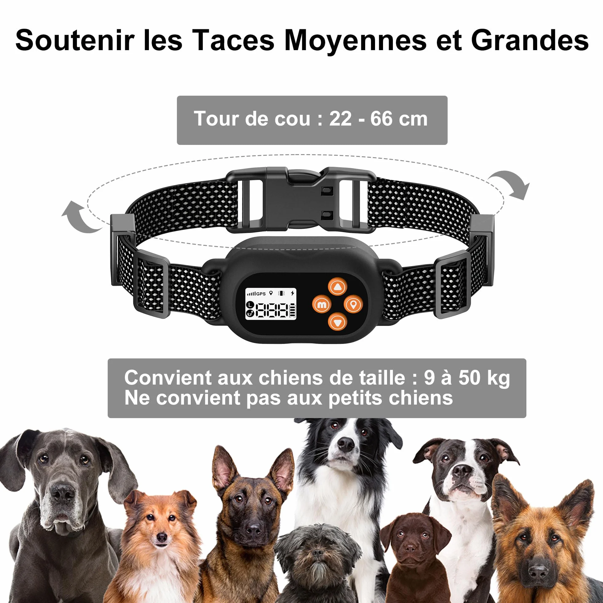 Collier Anti Fugue Chien sans Fil GPS IPX7 Étanche 3 Modes Clôture Anti-Fugue Rayon 22-999M