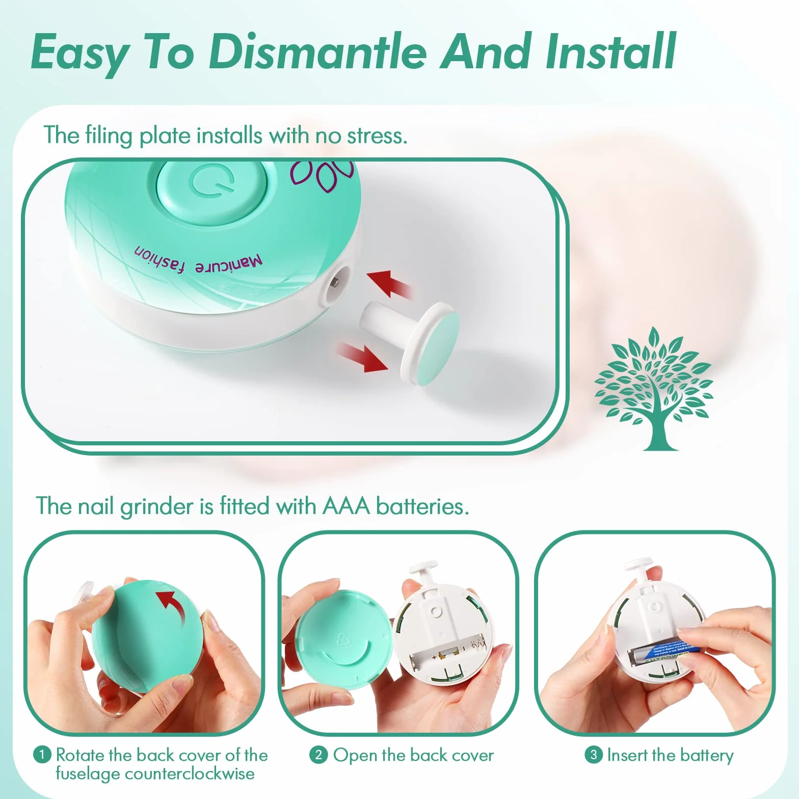 Brencco Lime à ongles électrique bébé six têtes broyage interchangeables faible bruit