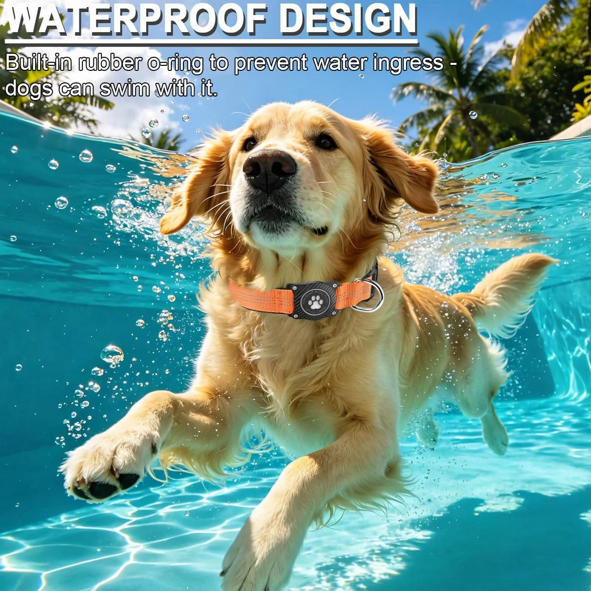 Collier Airtag pour Chien, Support Lumineux Étanche, Collier Réglable en Nylon Réfléchissant pour Apple Air Tag, Orange