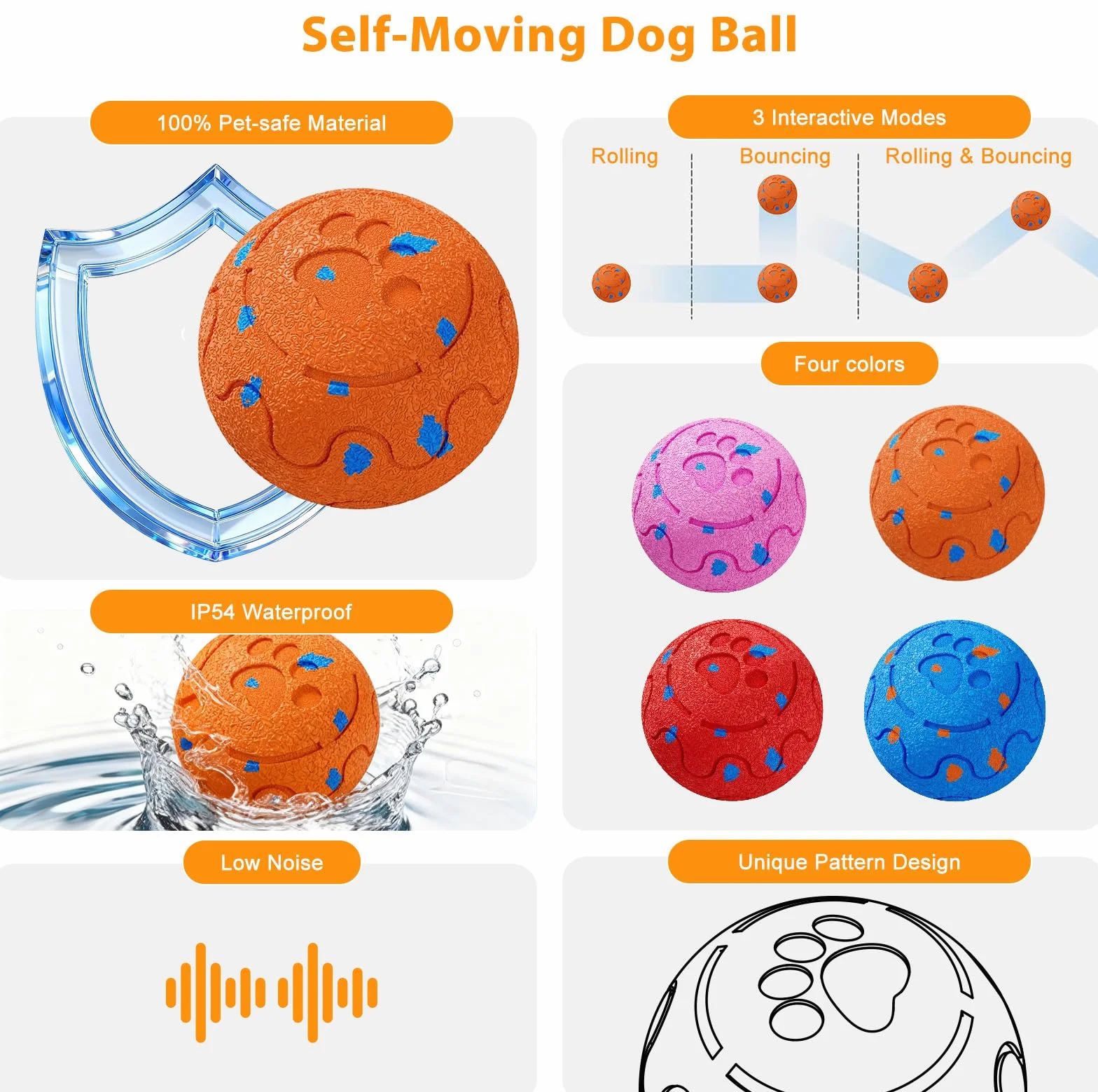 Jouet interactif pour chien, jouet pour chien à mouvement automatique et roulant avec 3 modes, balle intelligente activée par le mouvement pour chiens M/L, rechargeable par USB, E-TPU résistant à la