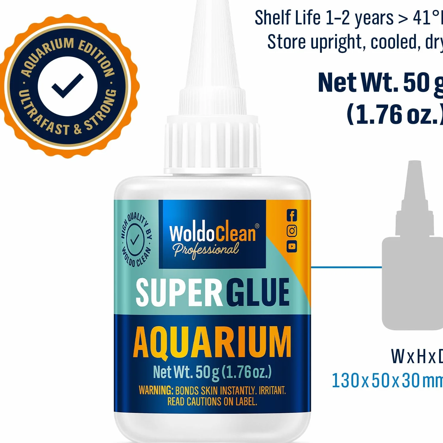 WoldoClean Colle Aquarium Colle Plante 50g Gel - Super Glue Forte pour Aquascaping, Colle Coraux Mousse, Colle Pierre Récif, Cyanoacrylate, Eau Douce, Transparent