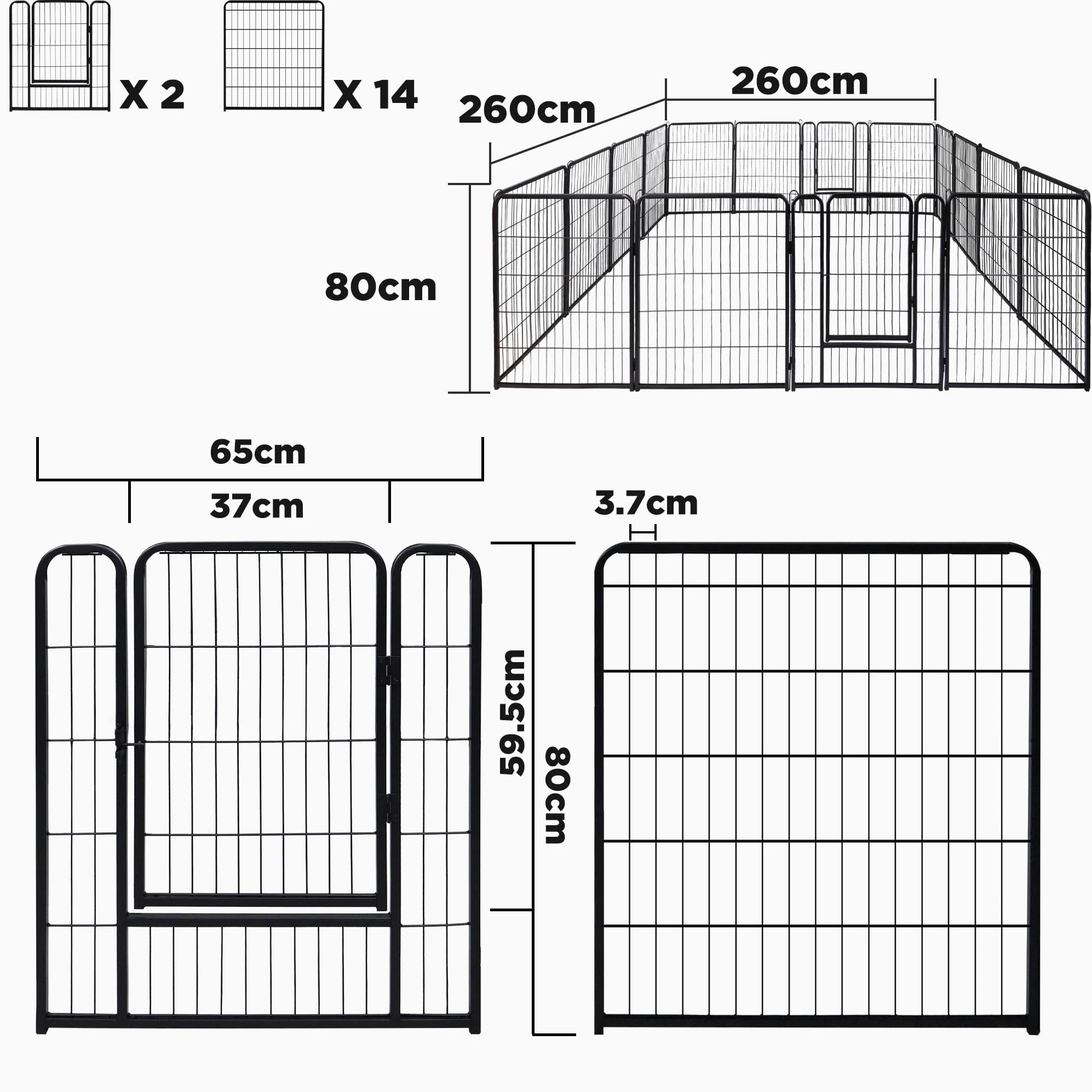 YRHome Enclos pliable pour chiot et chien, 16 pièces, 80 x 65 cm, avec porte et ancrage au sol pour intérieur/extérieur, résistant aux intempéries