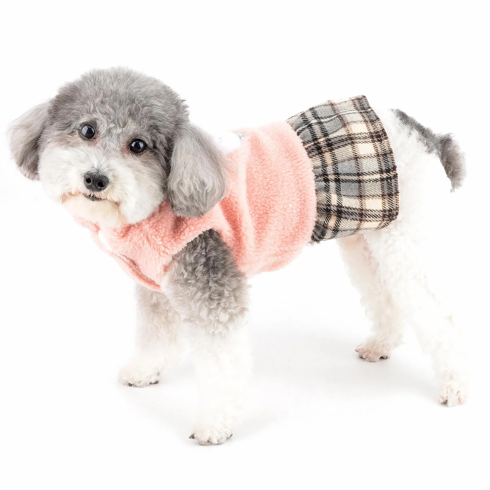 Zunea Robe d'hiver pour Chien Pull Polaire Chaude Manteau avec Anneau en D Motif Ours Rose S