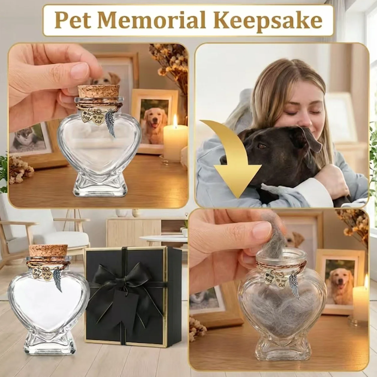 Urne funéraire commémorative en verre pour poils d'animaux - Cadeau souvenir chien chat