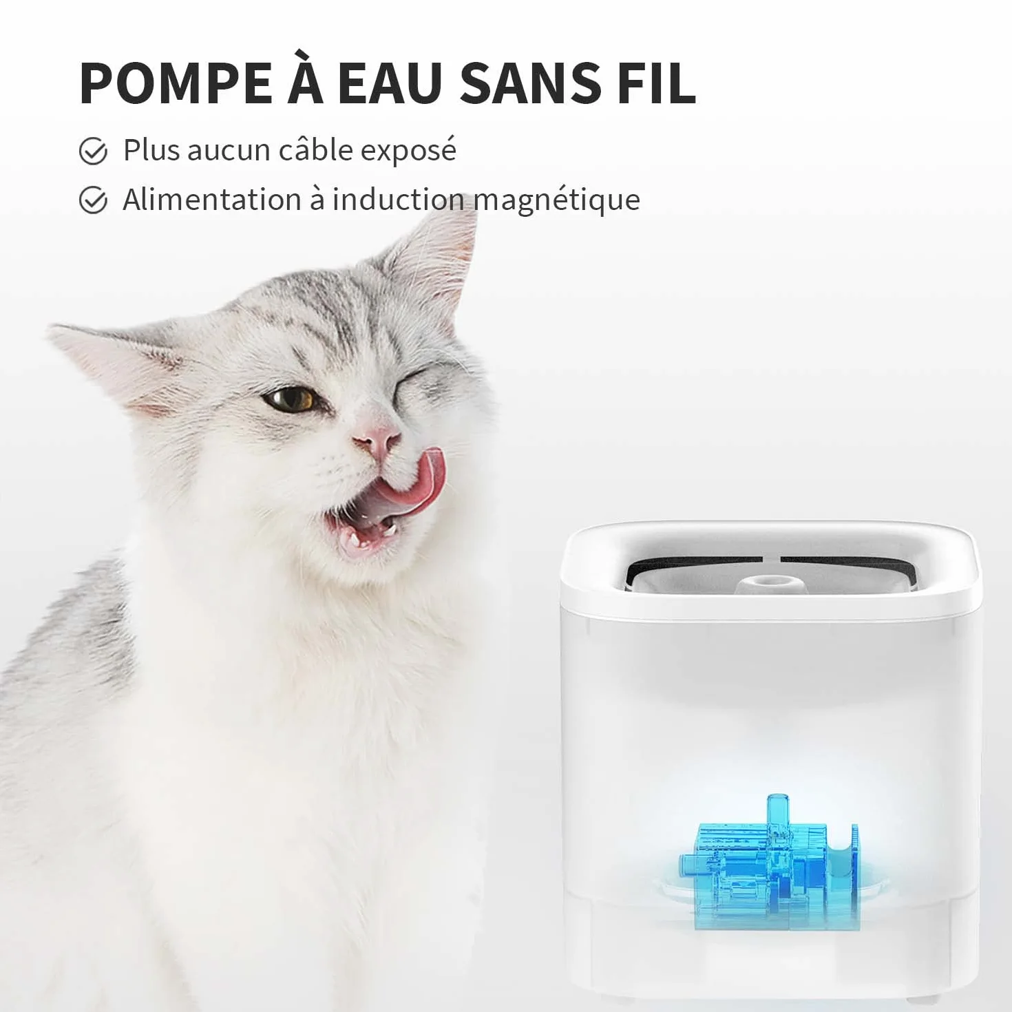 PETKIT CYBERTAIL Fontaine à Eau pour Chats, Pompe sans Fil, 25dB, Filtre 3.0, LED, 1,8L