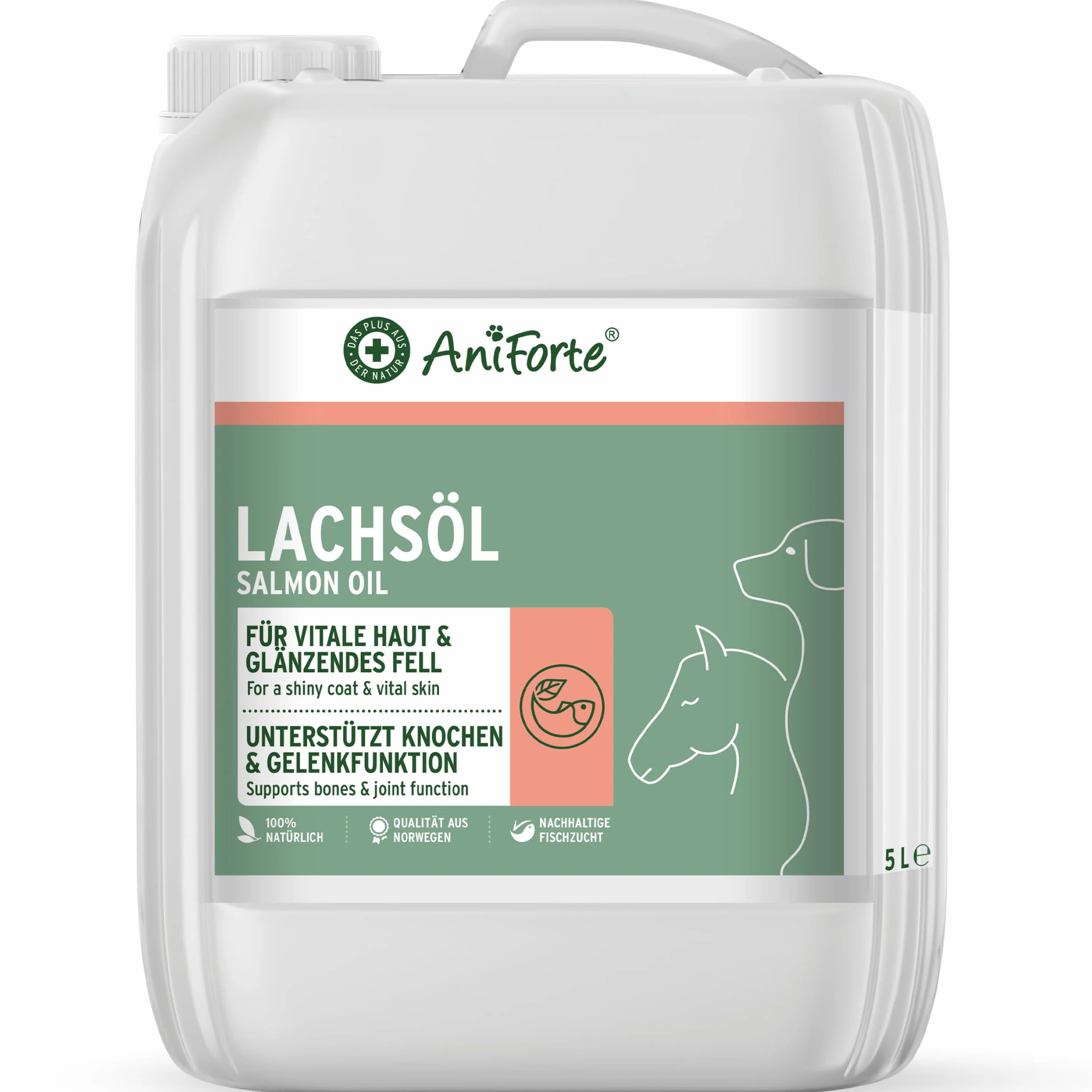 AniForte Huile de Saumon pour Chiens & Chevaux 5 L - Huile de Poisson Naturelle Riche en oméga 3