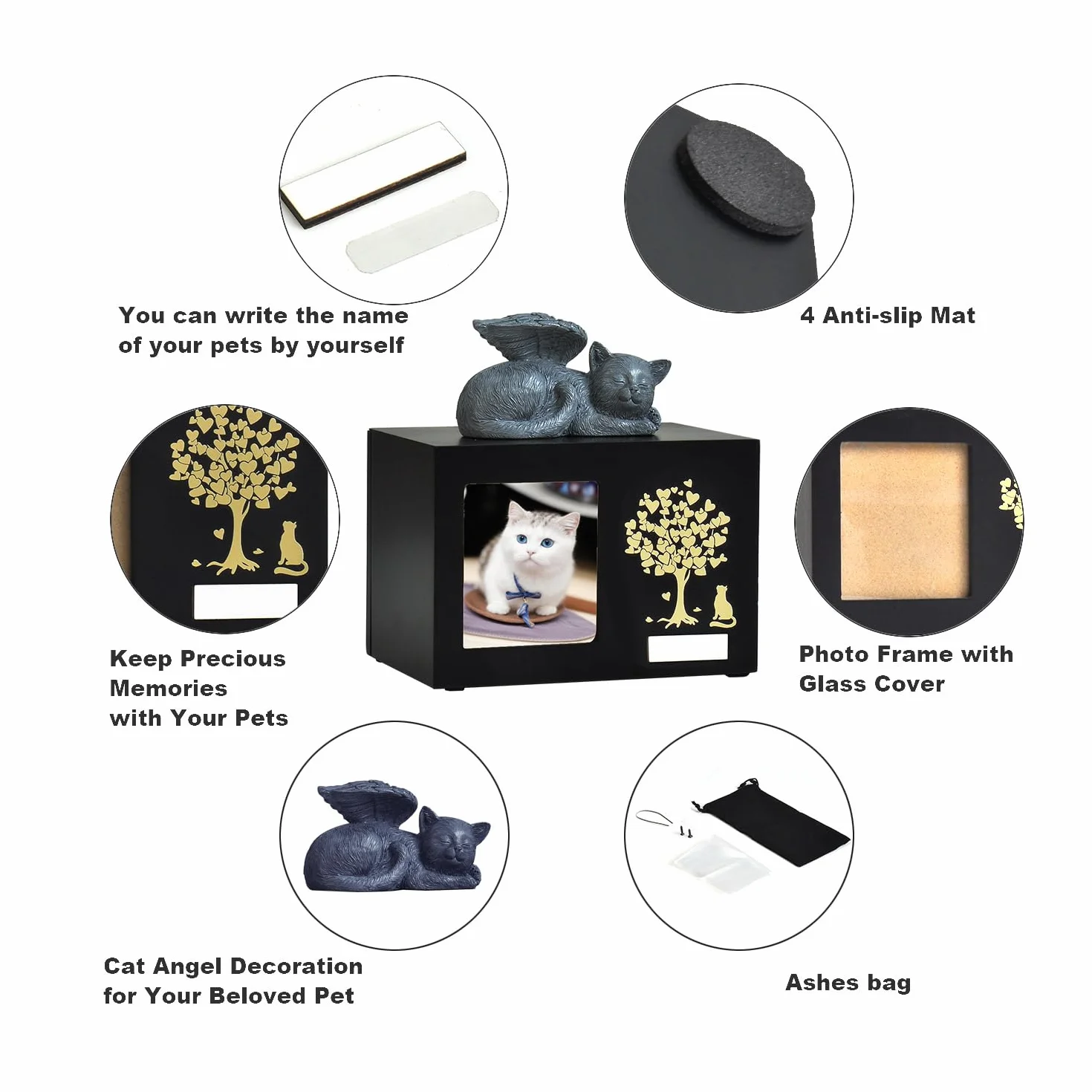 Urnes souvenir personnalisées pour chats Boîte en bois pour cendres d'animal avec photo