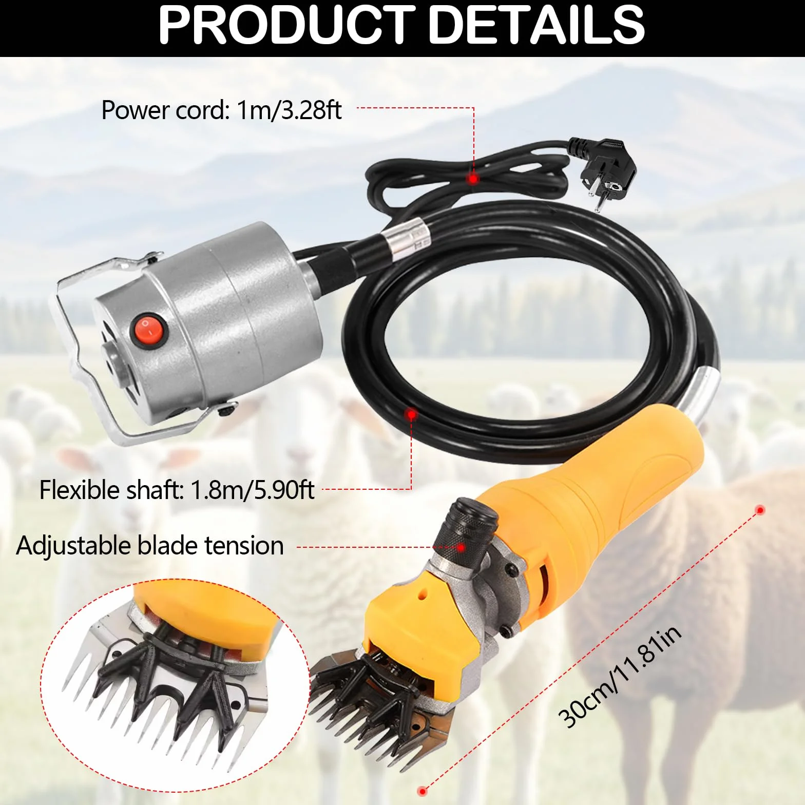 Tondeuse à Moutons 1000W Électrique, 13 Dents 2400 Tr/min, Cordon 2.8m pour Moutons Chèvres Alpagas