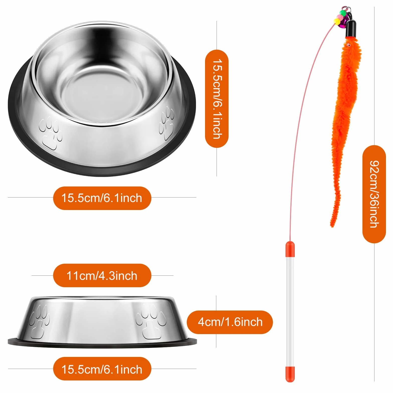 Gamelle pour Chat INOX 4 Pièces avec Jouet Bol Eau Chat