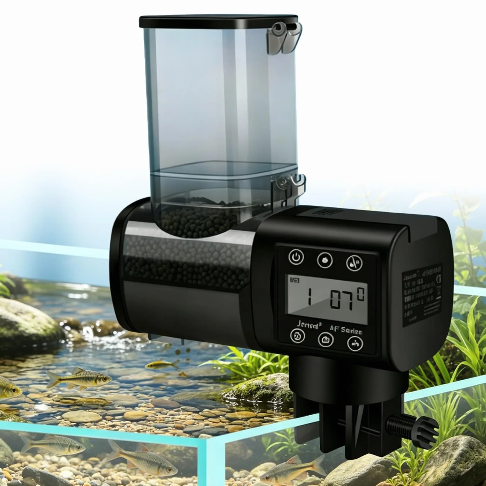 BORDEAG Distributeur automatique de nourriture pour poissons 160 x 70 x 102 mm minuterie grande capacité noir