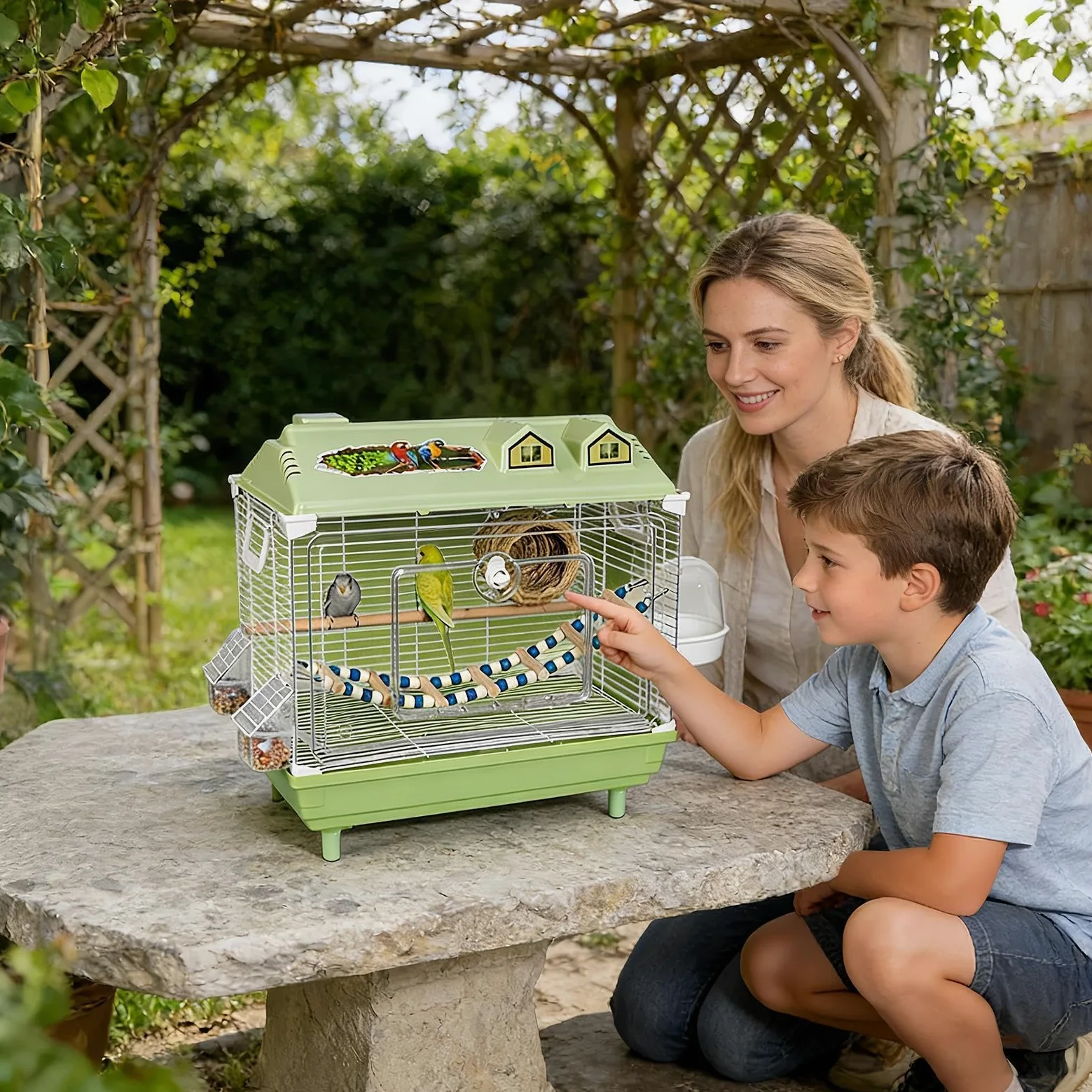Cage pour Calopsitte Transporteur Transparent Portable pour Calopsittes | Habitat Pour Perruches Avec Perche En Bois pour Perroquets Cacatoès Aras Conures et Canaris d'Intérieur