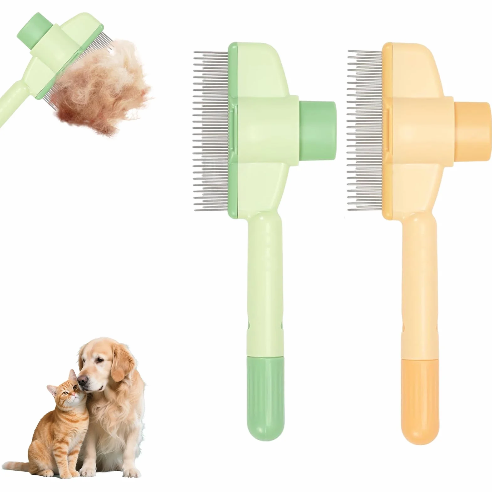 Peigne à dents en acier inoxydable pour chats et chiens, lot de 2, brosses autonettoyantes multi-usages