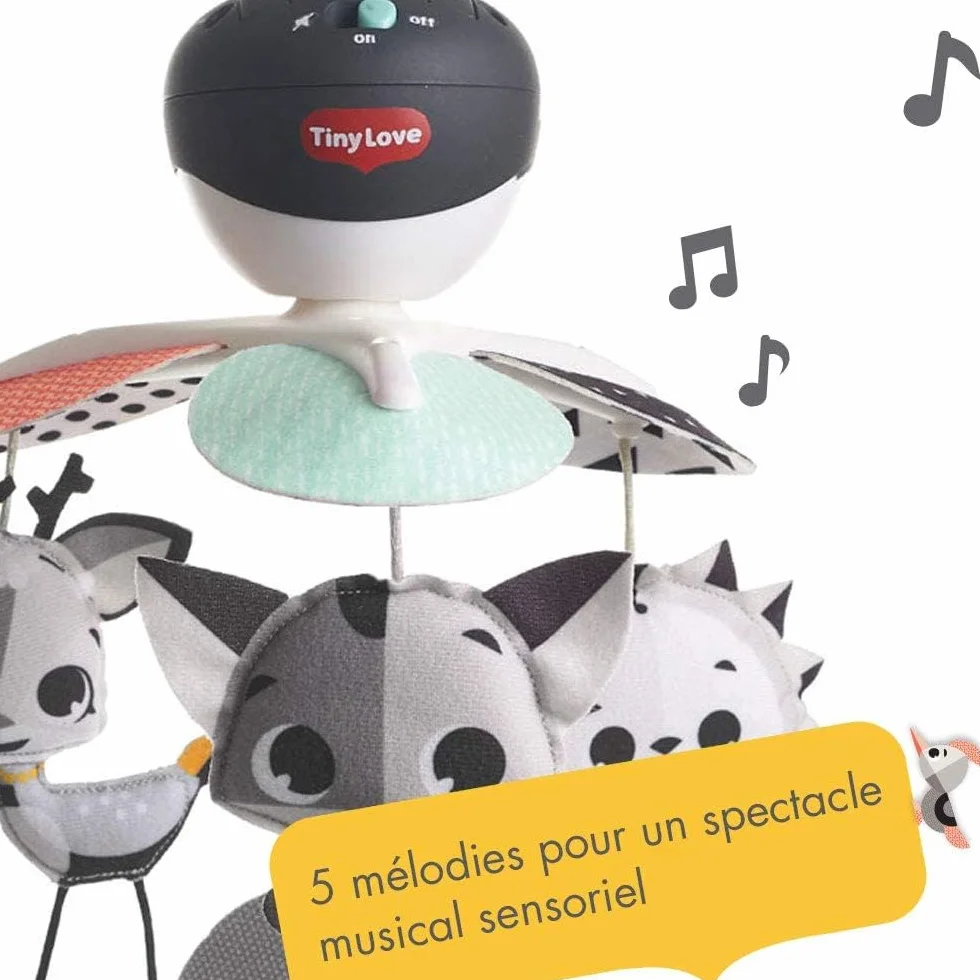 Tiny Love Mobile de Voyage 3-in-1 Musical Lit Bébé 0+ Mois Poussette Multi-usage 5 Mélodies 30 Min Musique Magical Tales Black & White