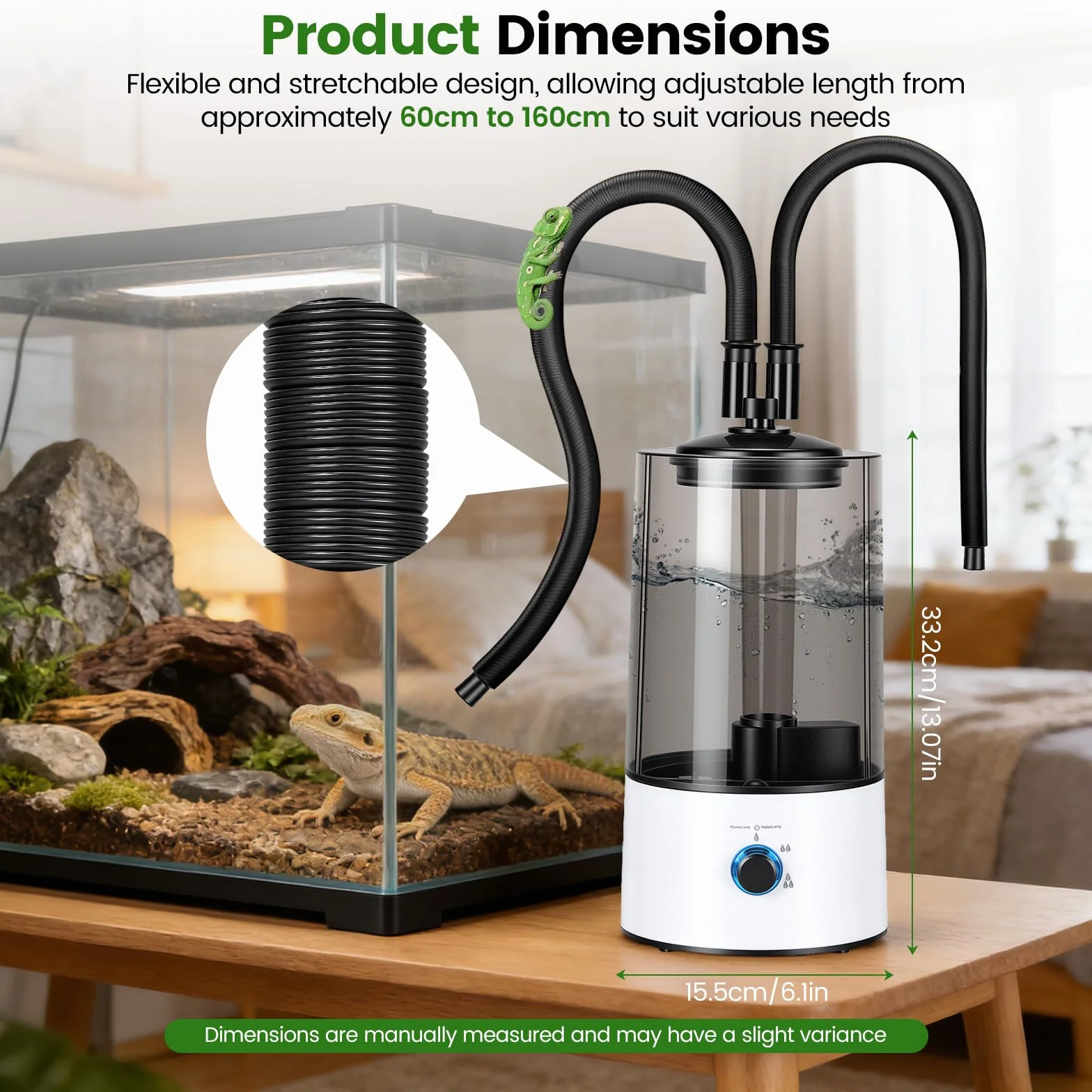 Humidificateur Aérien Reptiles 4L Générateur Brouillard Terrariums Double Tuyau Extensible Réglage Trois Niveaux Taille Pulvérisation Vaporisateur Ultra-Silencieux