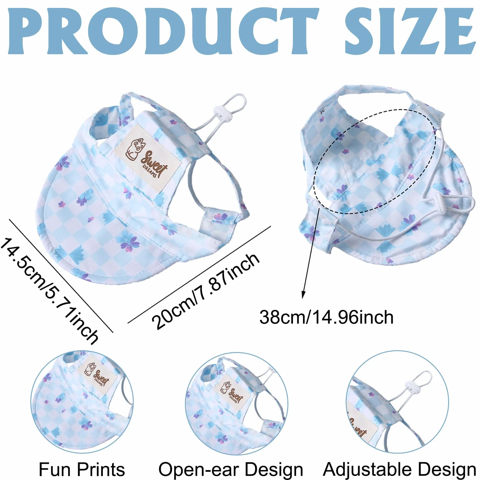 2 Pièces Casquette Chien de Protection Solaire, Chapeau pour Chat Réglable avec Trous d'oreilles, Chapeau de Sport Chat de Compagnie Extérieur pour l'Été Convient Chats et Chiots, Respirant M