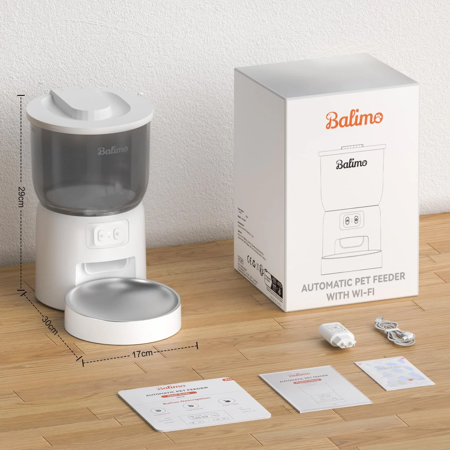 Balimo Distributeur Croquettes Chat Automatique 3L WiFi 2.4G 1-10 Repas Blanc