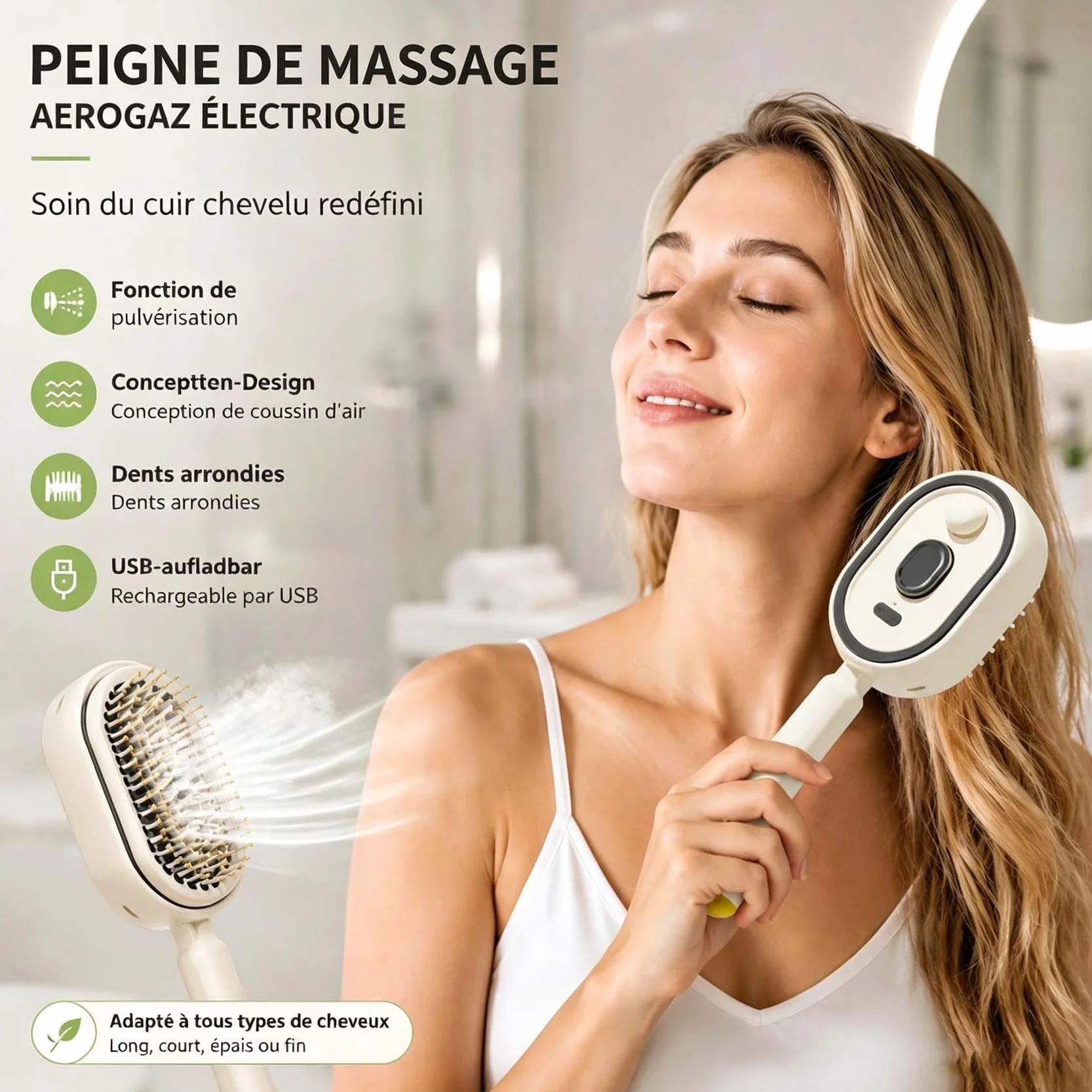 Brosse à Vapeur Électrique 3 en 1 Lisser Contrôler Frisottis Violet
