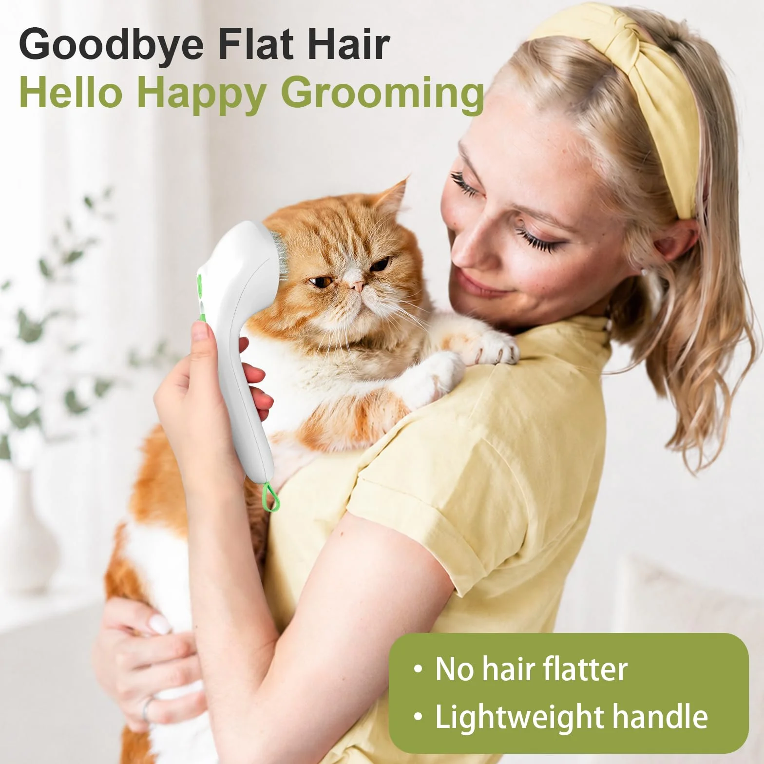 Brosse Vapeur pour Chat avec Bouton de Déverrouillage, Design Silencieux, Rechargeable pour Chats Chiens Lapins Vert