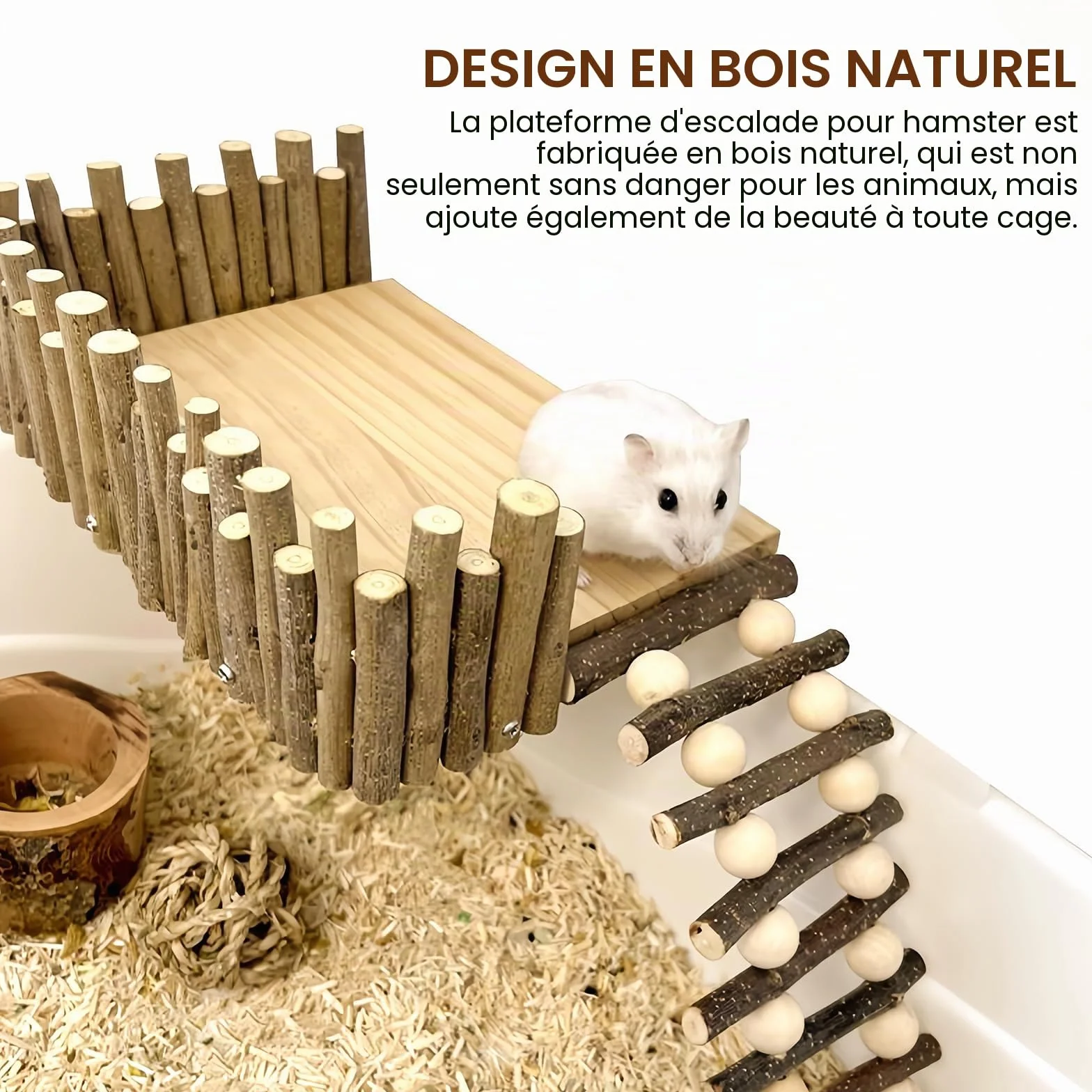 Plateforme d'escalade en bois pour hamster avec échelle - Aire de jeu robuste pour petits animaux