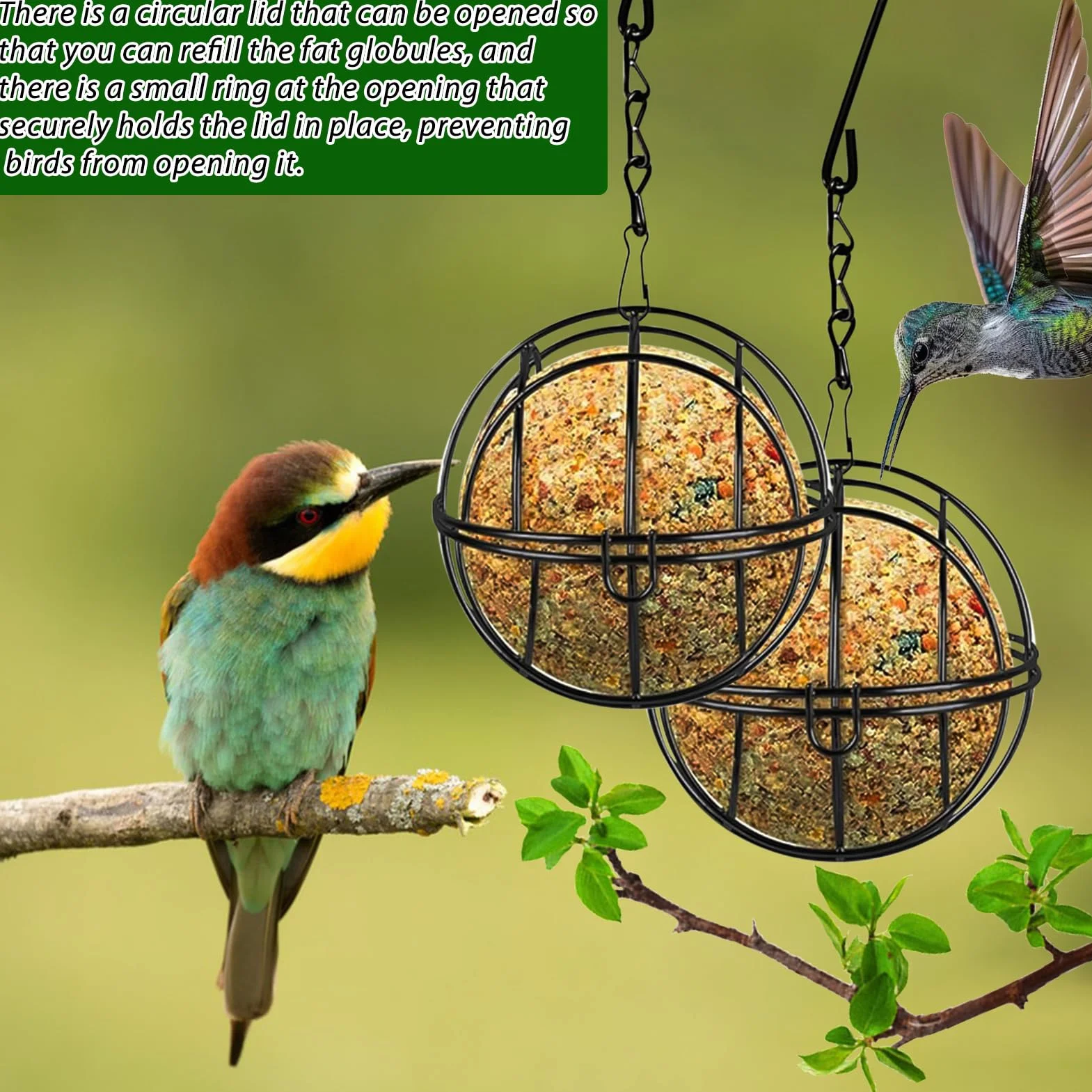 Mangeoire à Oiseaux Suspendue à Boule Métal 8 Pièces pour Oiseaux Sauvages Extérieur