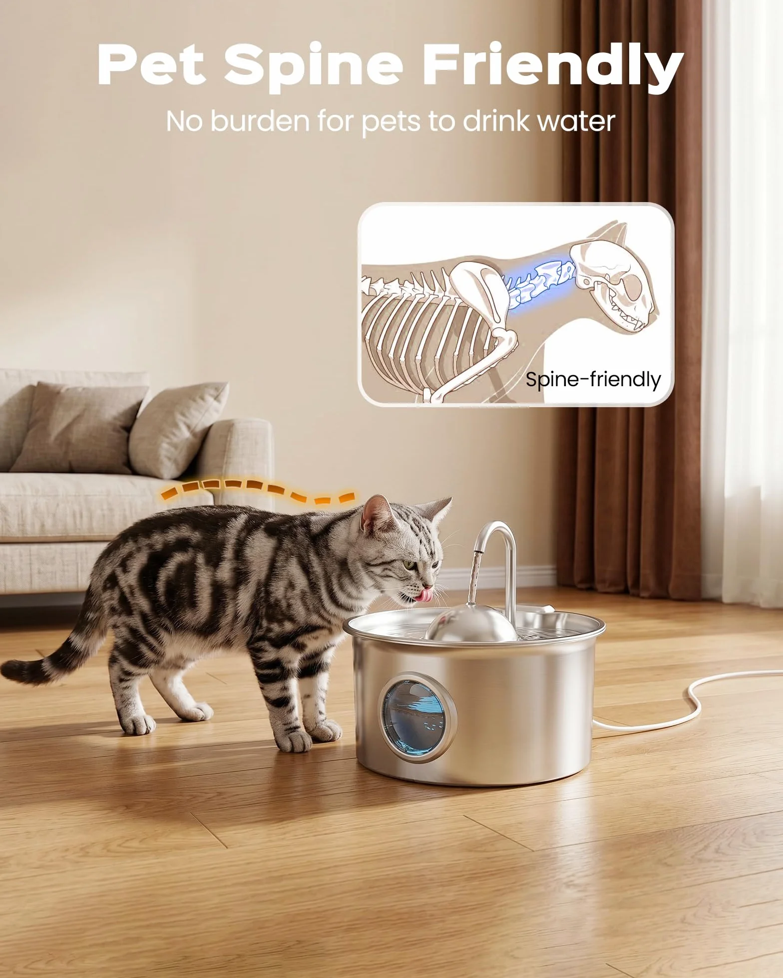 Fontaine à Eau Chat Inox 2,6L Automatique Ultra Silencieux Acier Inoxydable