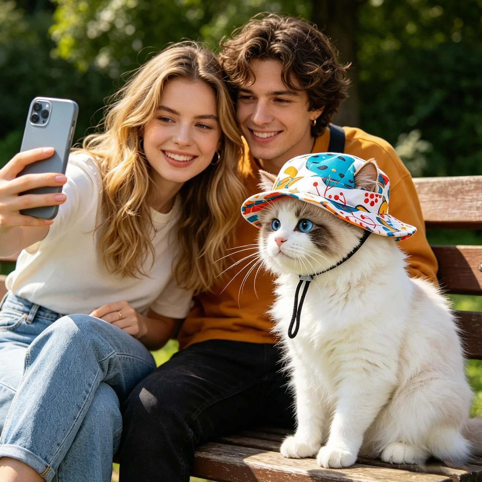Chapeau d'Été pour Chat avec Jugulaire, Bord Rond, Trous pour Oreilles, Anti-UV