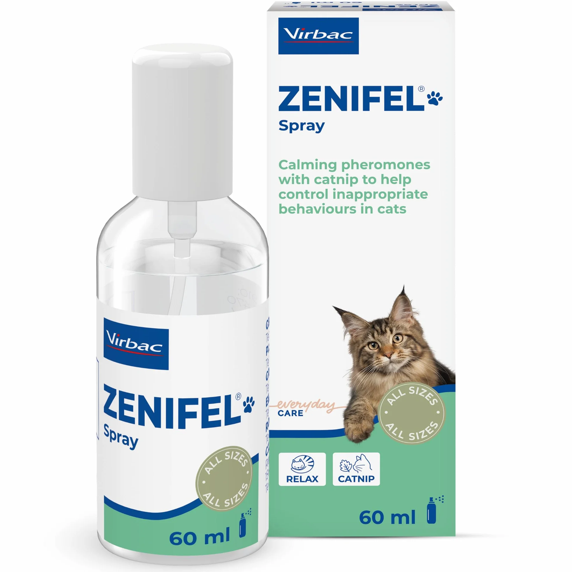 Virbac Zenifel Spray Apaisant Chat 60ml - Spray à Base de Phéromones Apaisantes et Herbe à Chat