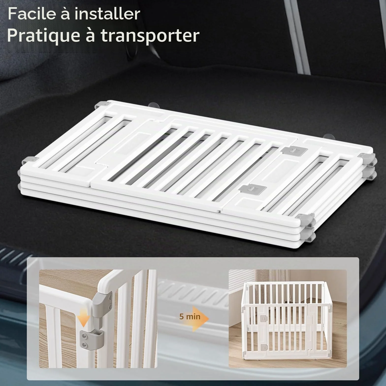 Parc pour Chien Gupamiga, Enclos pour Chiot Intérieur et Extérieur 89x89 cm, Cage Animaux avec Porte, Blanc