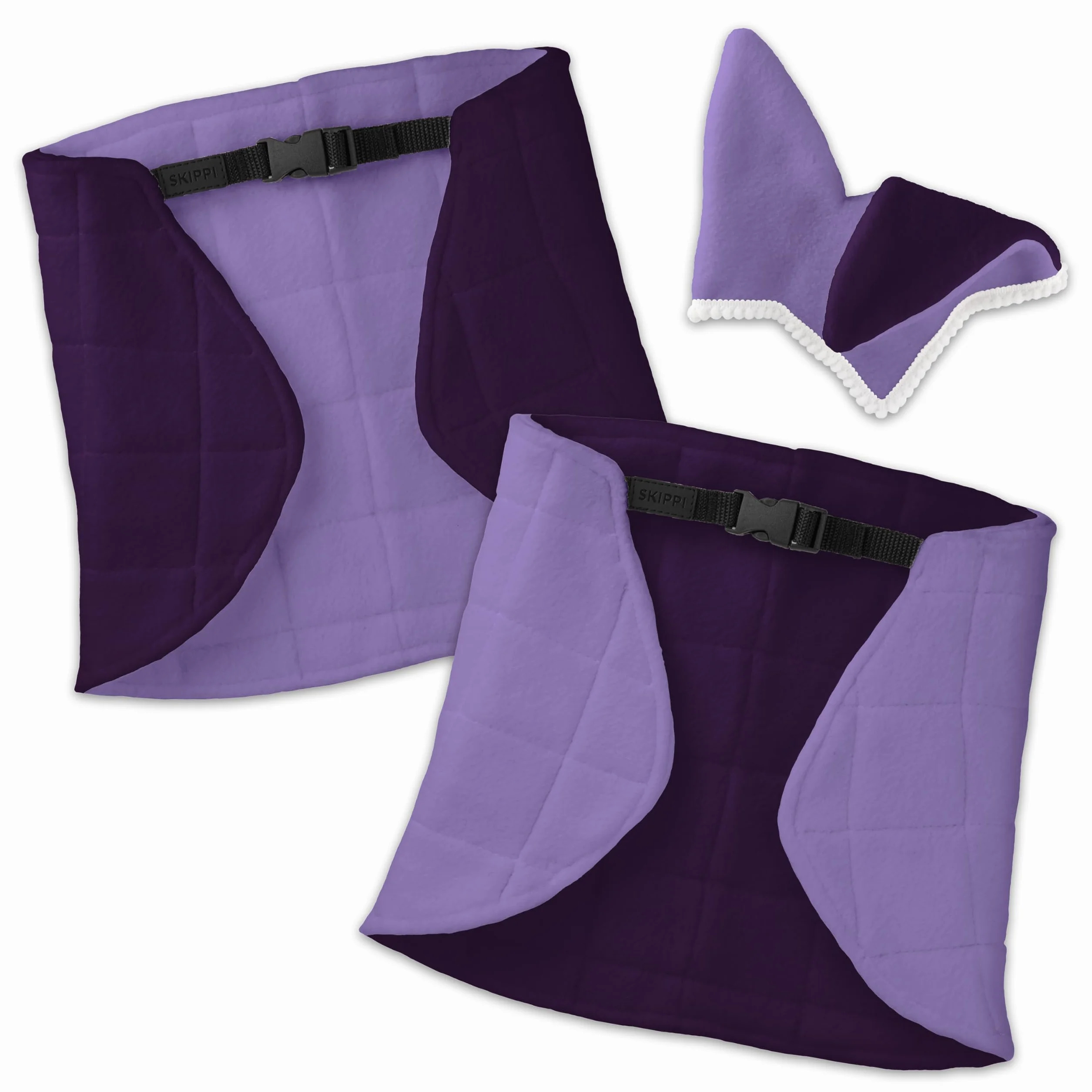 SKIPPI Couverture Réversible et Bonnet Anti Mouches pour Hobby Horse - Bruyère et Prune, Accessoire Tête de Cheval