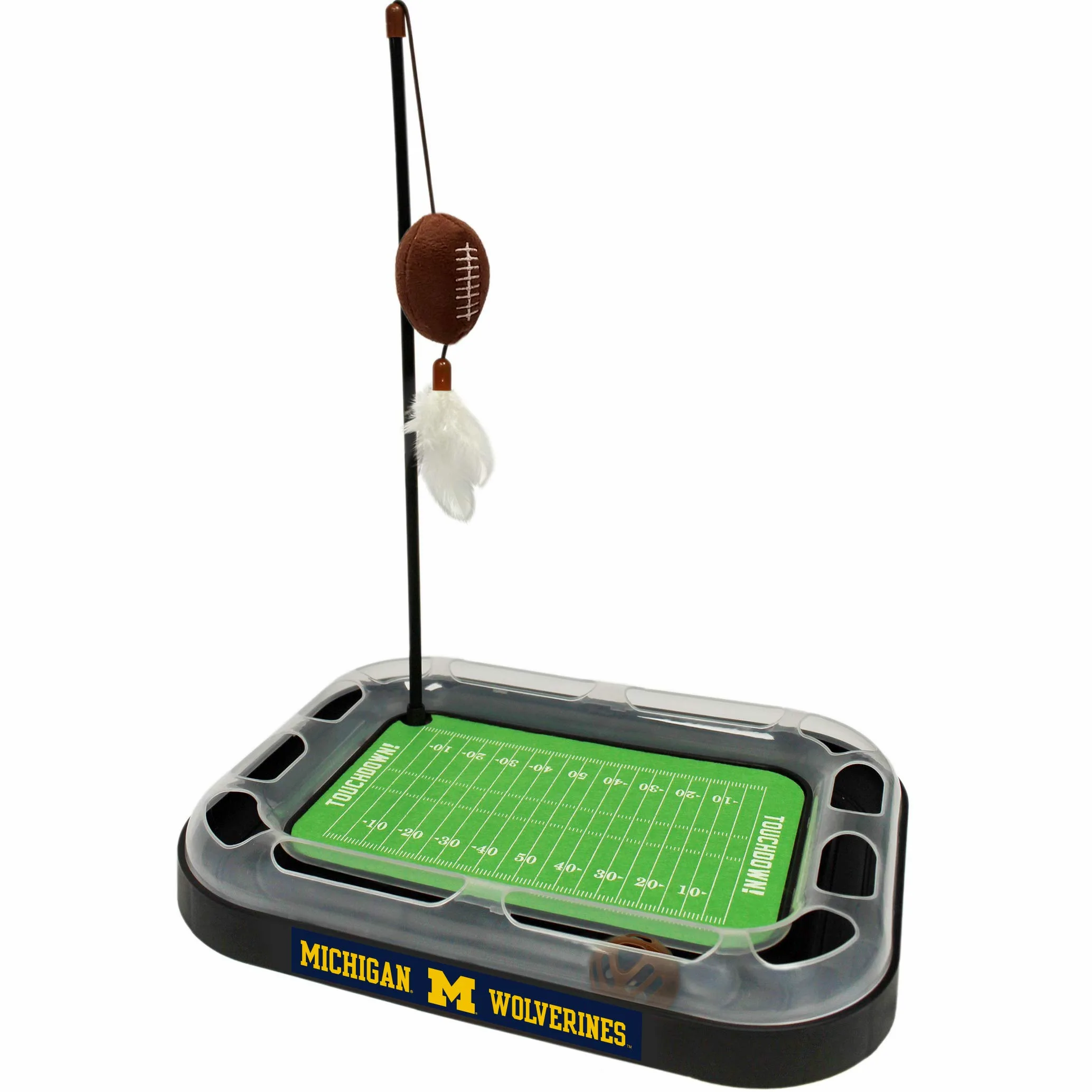 NCAA Michigan Wolverines Jouet à gratter pour chat en peluche avec herbe à chat et plumes à suspendre, avec grelot interactif pour chat 6 en 1