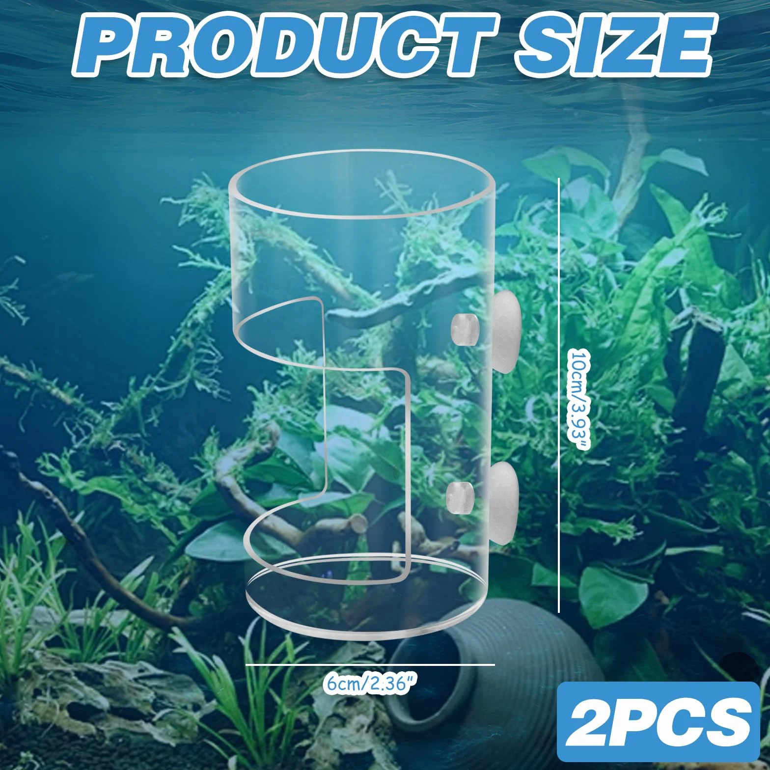 Lot de 2 mangeoires Rondes pour Poissons d'aquarium avec Ventouse, Tube d'alimentation, séparateur de réservoir, boîte d'élevage, Bols à Poissons, Accessoires pour Tortues et crevettes