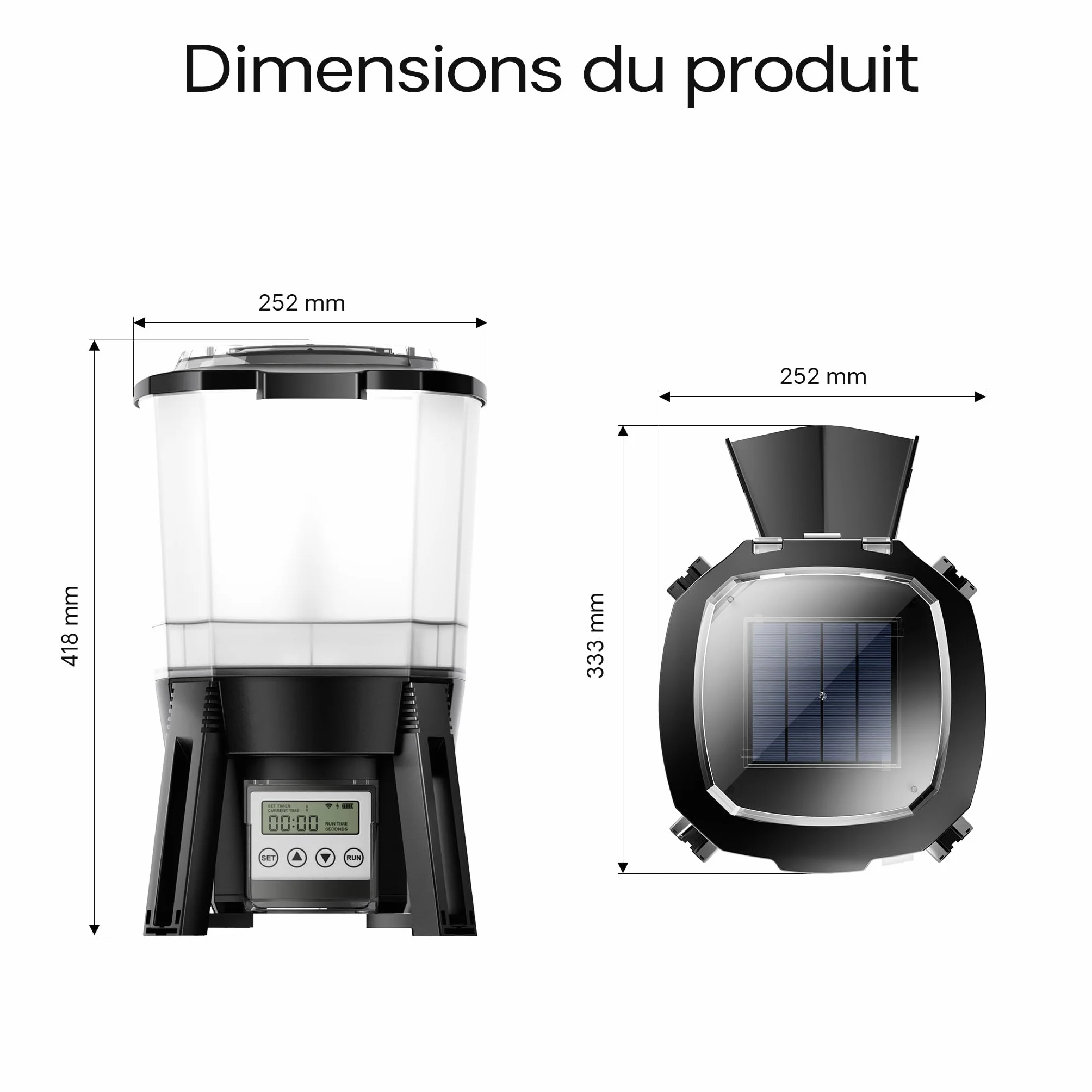 Wiltec CFF-206 Distributeur Automatique Alimentaire Solaire 6 L pour Nourriture de Poissons