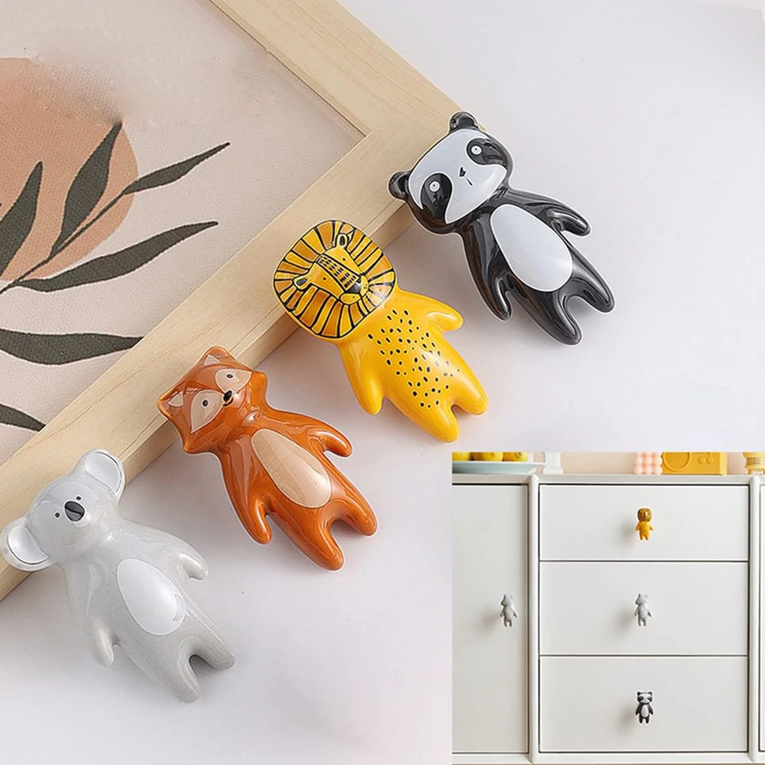 Boutons d'Armoire Animaux en Céramique 4 Pièces Poignées Tiroir Placard Dessin Animé