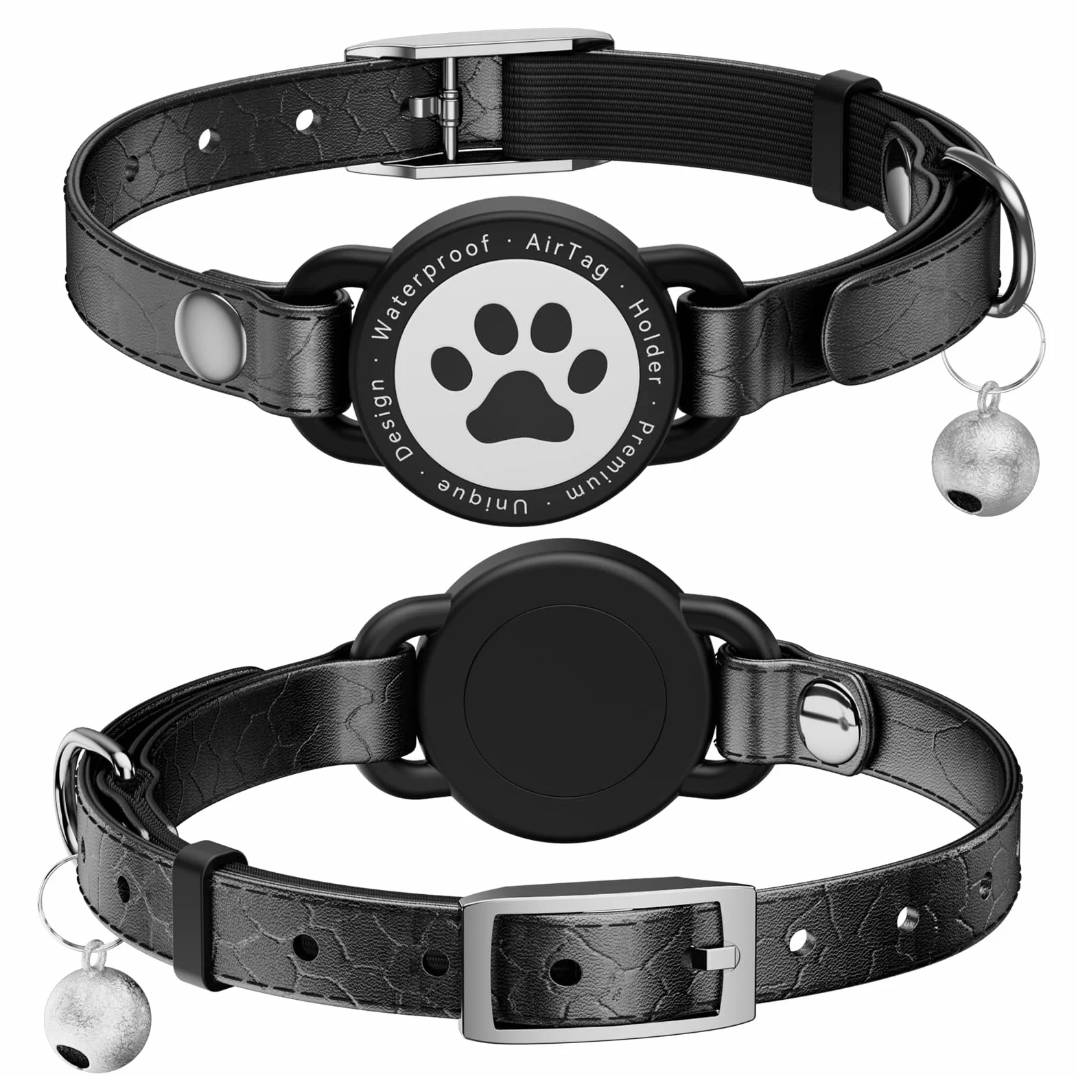 Collier pour chat Airtag en cuir étanche avec boucle en métal et clochette