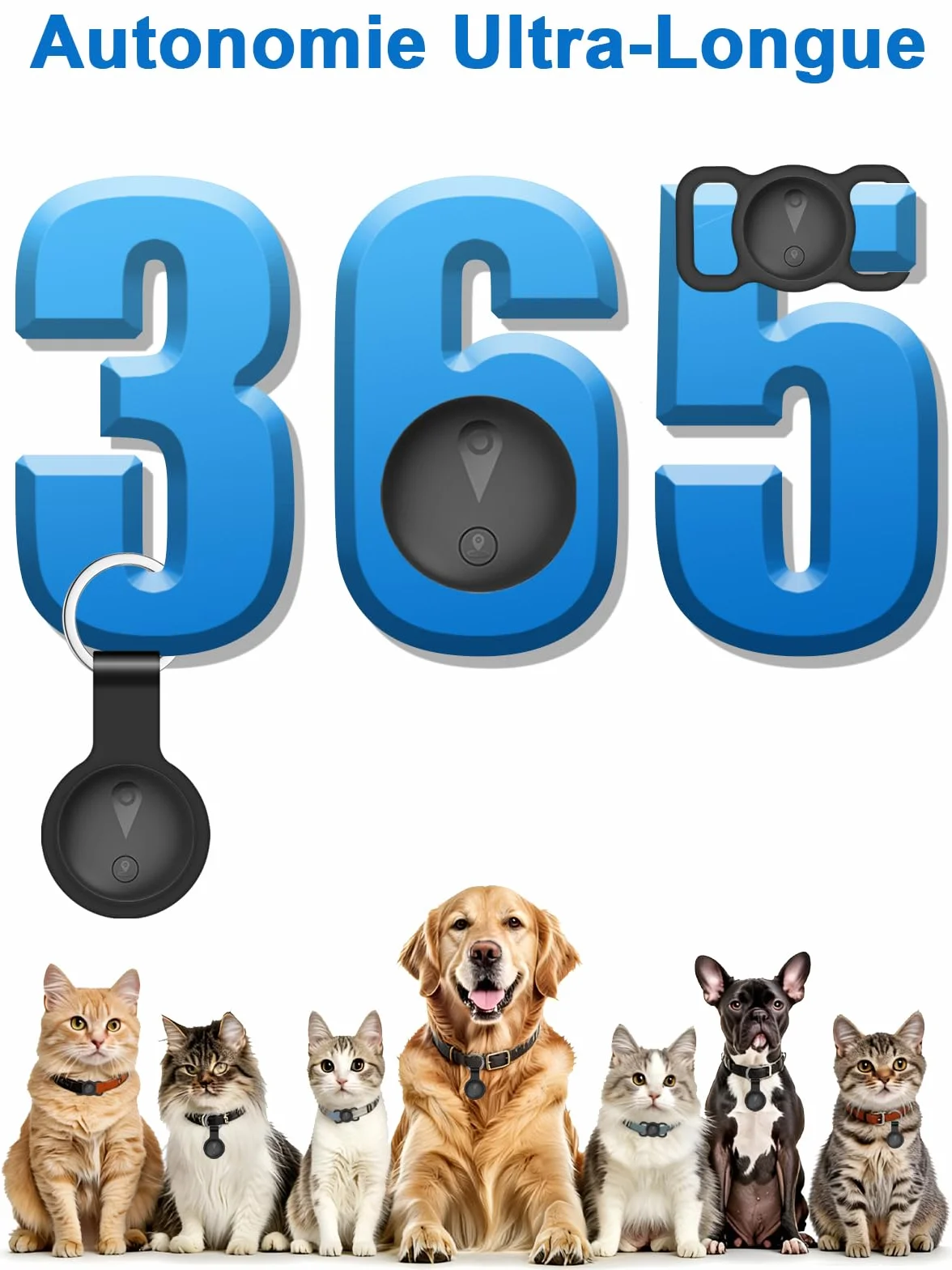 Collier GPS Chat Chien Suivi Localisation Temps Réel Mini Traceur sans Abonnement Compatible iOS Android Longue Autonomie Noir