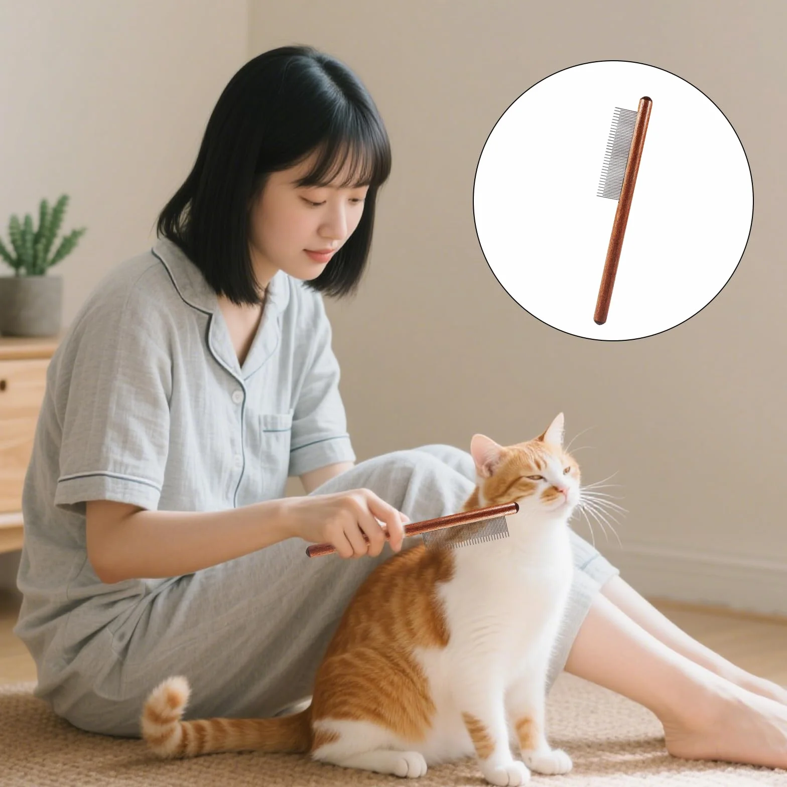 Peigne en bois pour chat et chien - Portable, long, anti-boules de poils