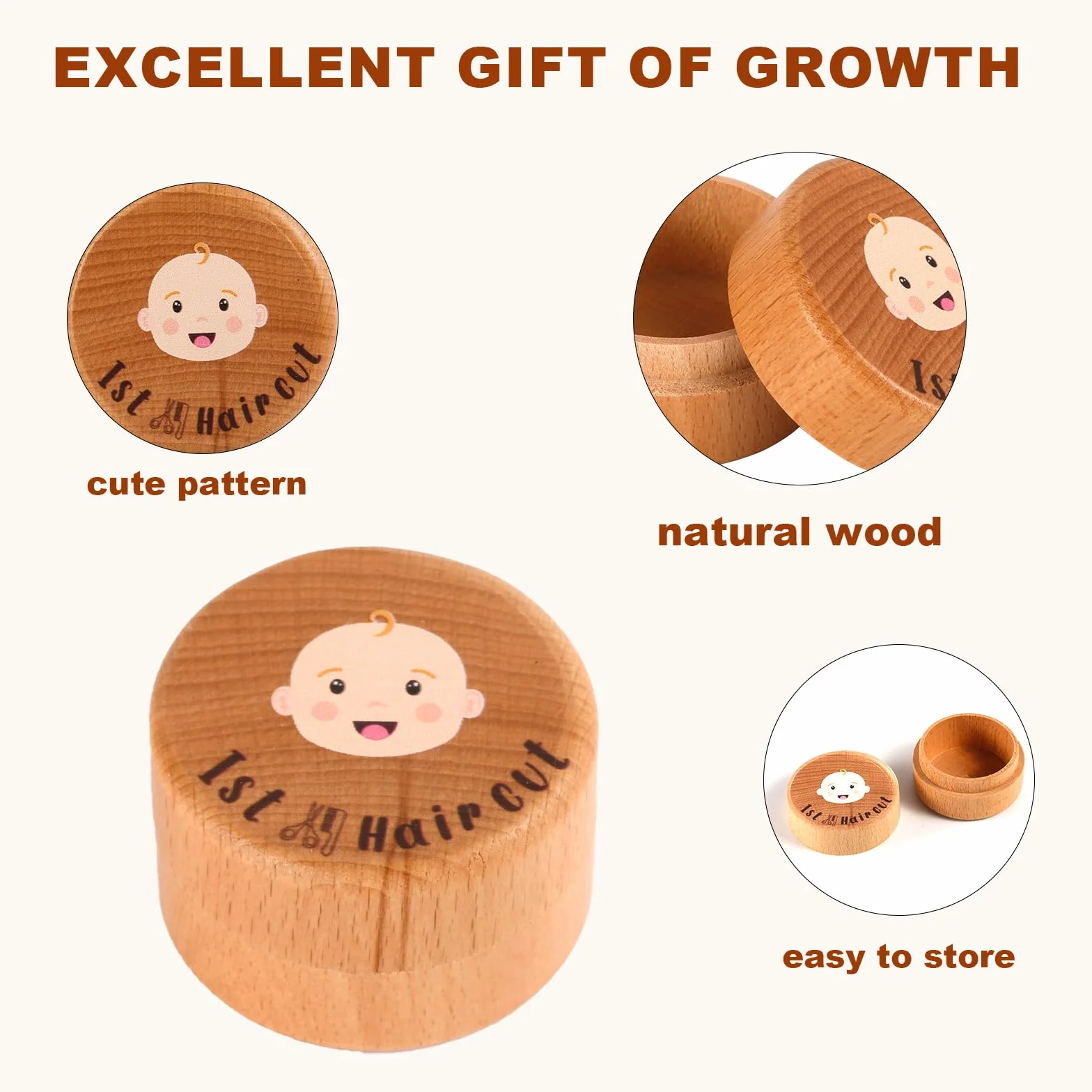 Boîte à Souvenirs pour Premiers Cheveux de Bébé en Bois, Cadeau d'Anniversaire Fête Prénatale
