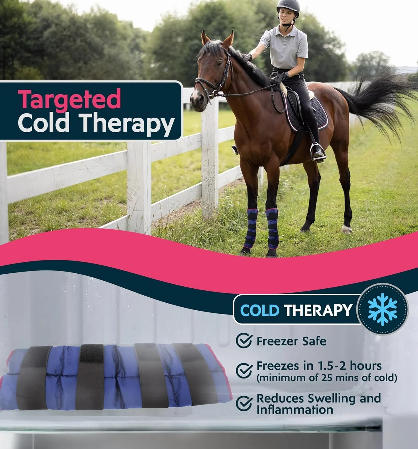 Magic Gel Pack de Gel de Glace pour Chevaux - Enveloppe Botte Guêtre de Thérapie par le Froid pour Jambe de Cheval - Poche de Glace Géante (Twin Ice Boot)