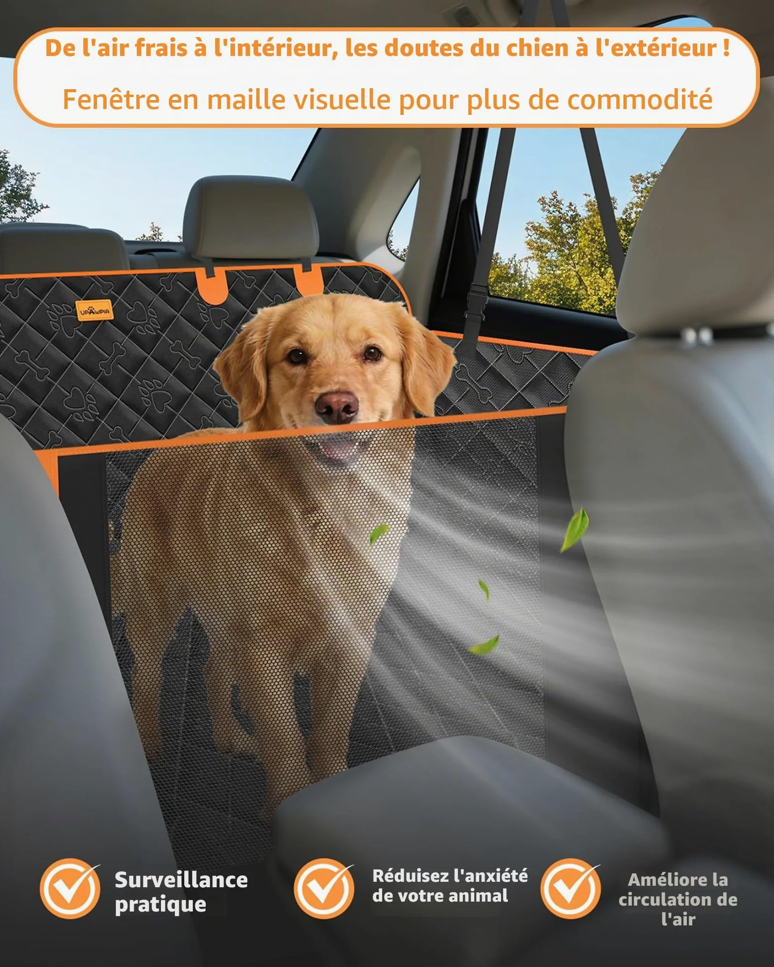 Fond Rigide Protection Voiture Chien Extension Housse Voiture Chien Aux Rayures Imperméable Protection Voiture Chien Siege Arriere avec Ceinture Convient à la Plupart des Voitures SUV Camions