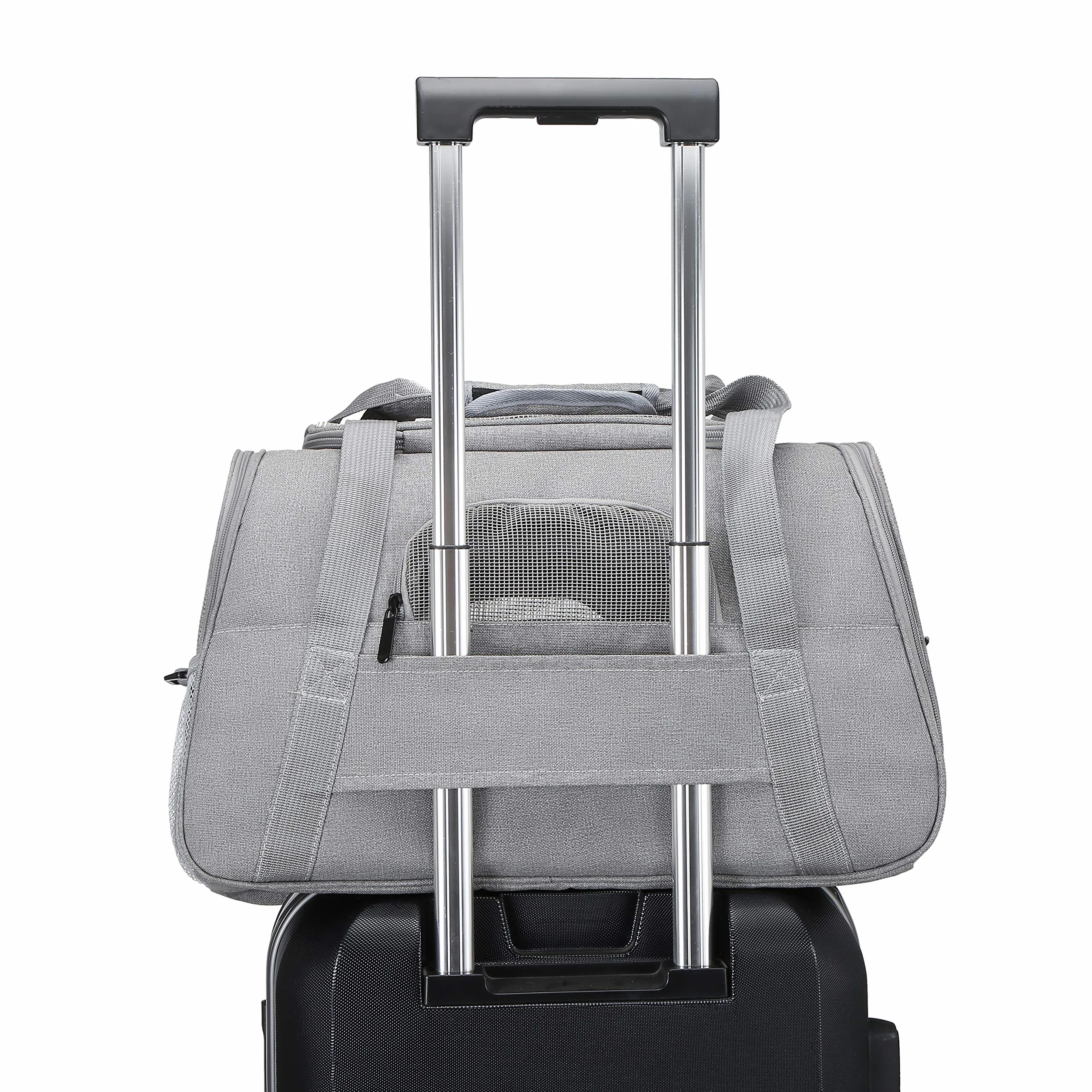 Sac Transport Chat Chien Respirant Pliable Caisse avec Bandoulière Réglable Matelas en Peluche Amovible